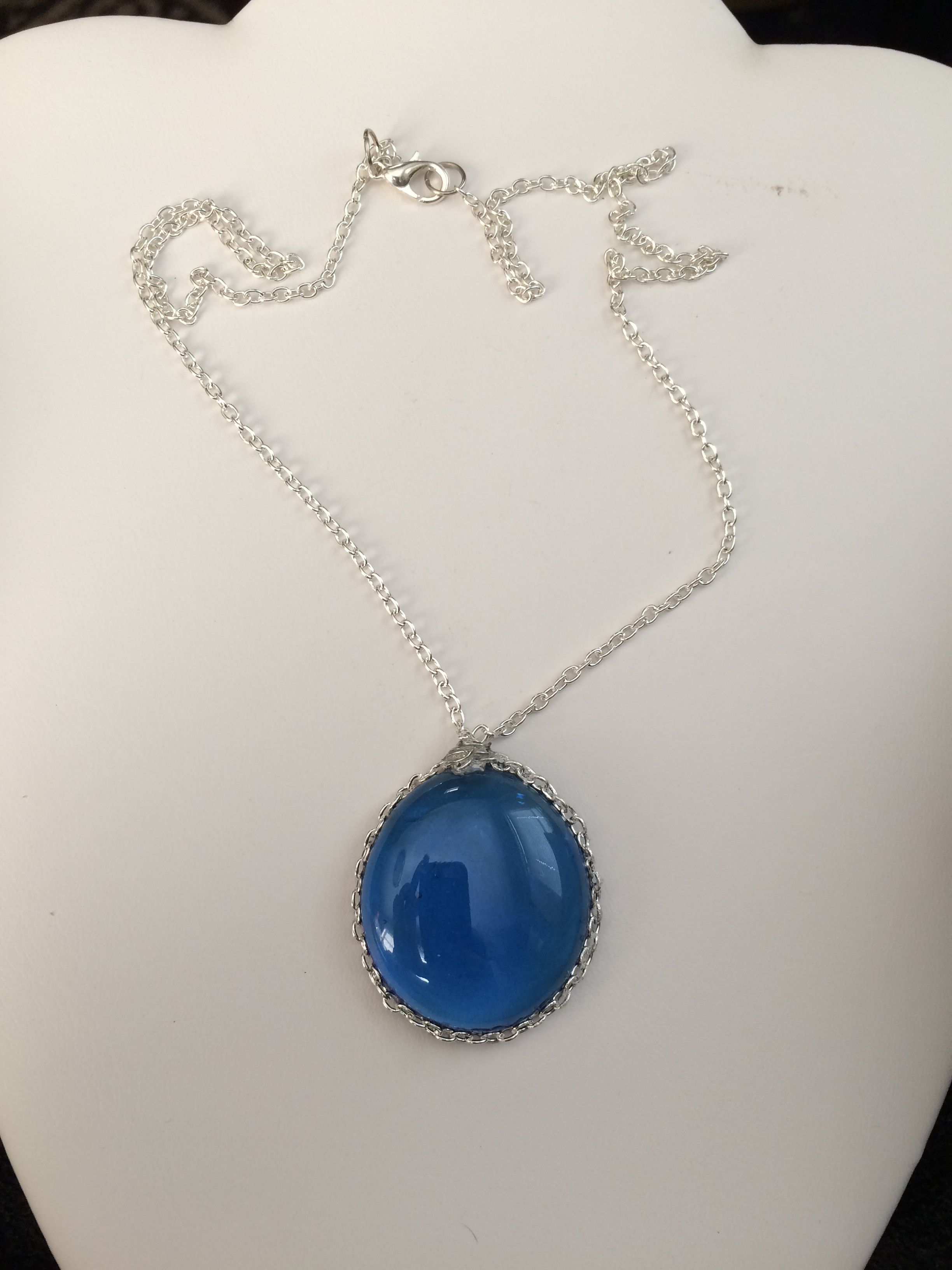 Handmade Blue Round Glass Chain Necklace Size ONE SIZE - 1 Thumbnail