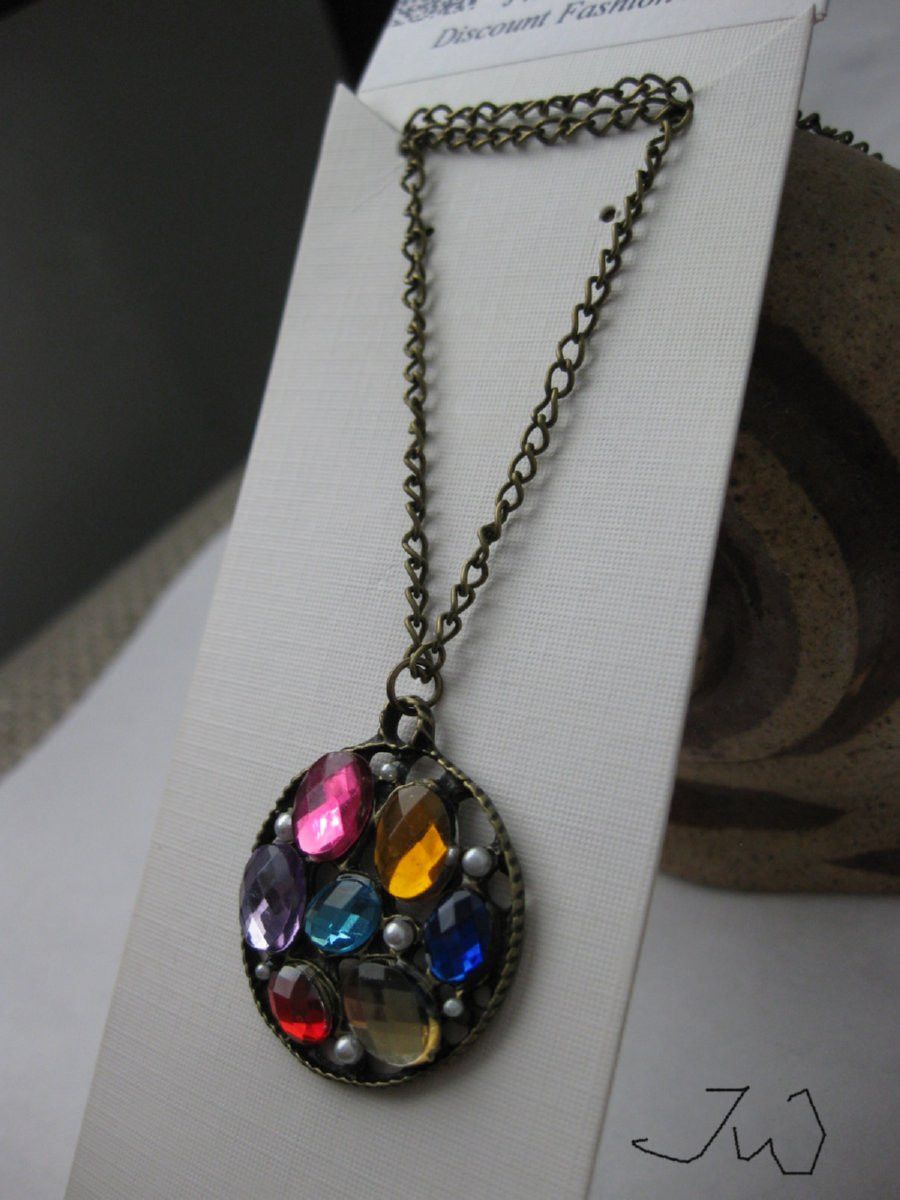 Jewelry Mix Color CZs Bronze Chain Necklace Size ONE SIZE - 2 Thumbnail