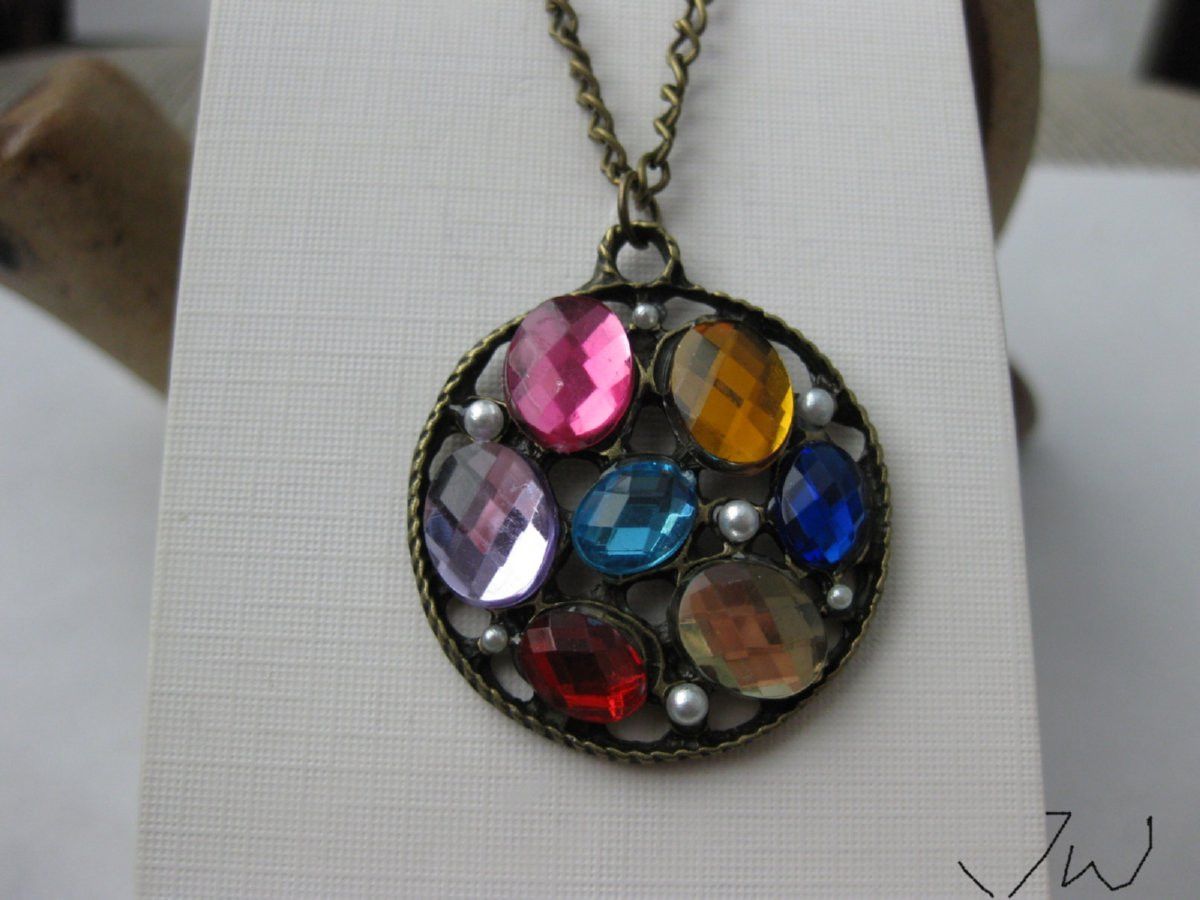 Jewelry Mix Color CZs Bronze Chain Necklace Size ONE SIZE - 4 Thumbnail