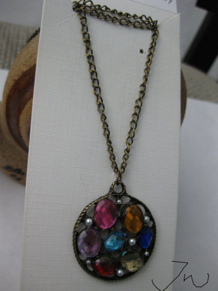Jewelry Mix Color CZs Bronze Chain Necklace Size ONE SIZE - 3 Thumbnail
