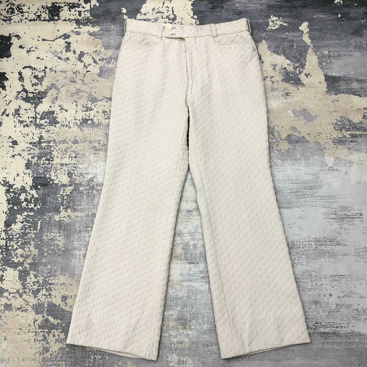 Vintage P126 VTG FLARED PARIS SPORT FASHION MONOGRAM PANTS Size 31" - 1 Thumbnail