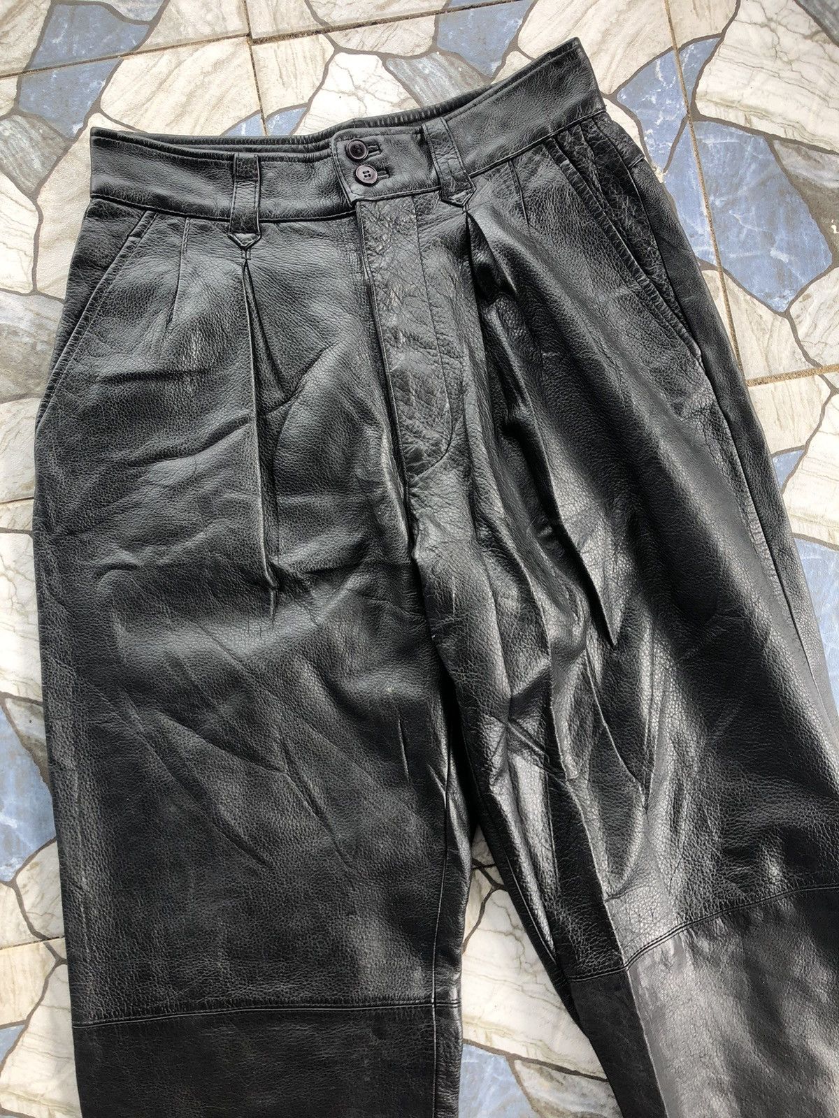 Genuine Leather Vintage Genuine Heavy Black Leather Pants Size US 28 / EU 44 - 3 Thumbnail