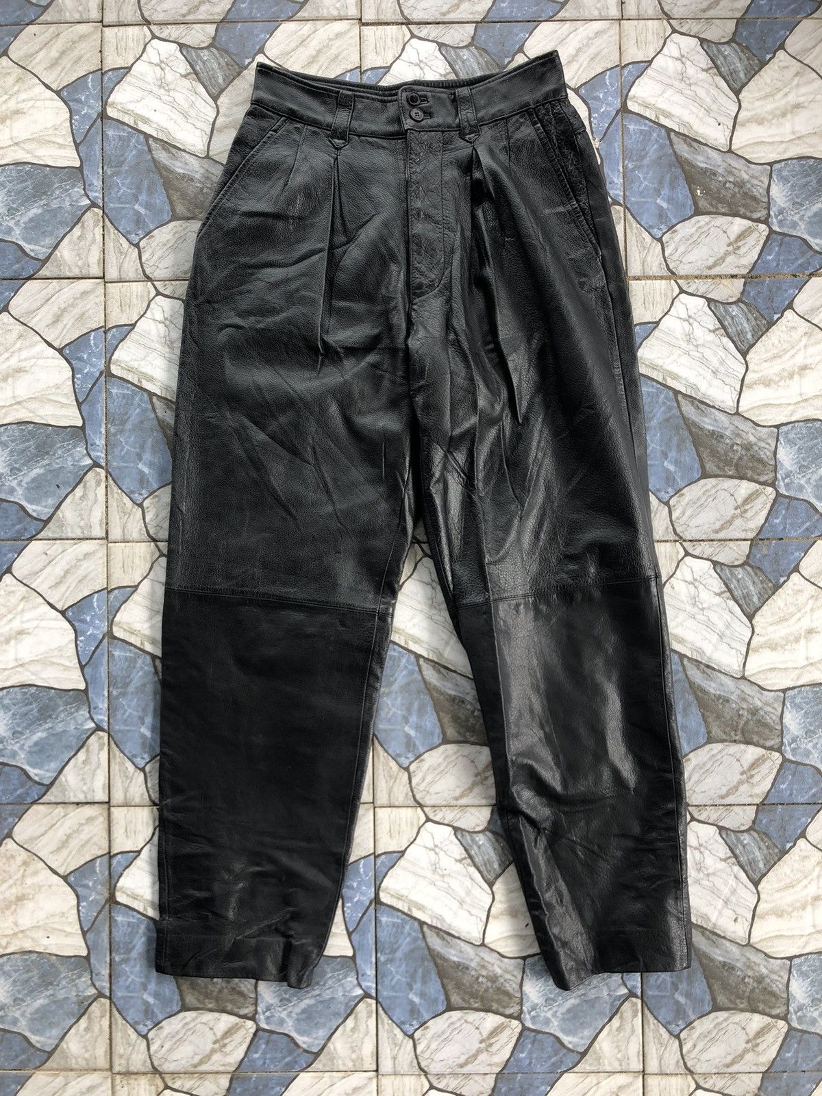 Genuine Leather Vintage Genuine Heavy Black Leather Pants Size US 28 / EU 44 - 2 Thumbnail