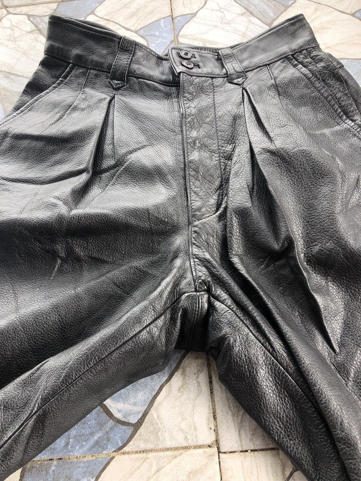 Genuine Leather Vintage Genuine Heavy Black Leather Pants Size US 28 / EU 44 - 9 Thumbnail