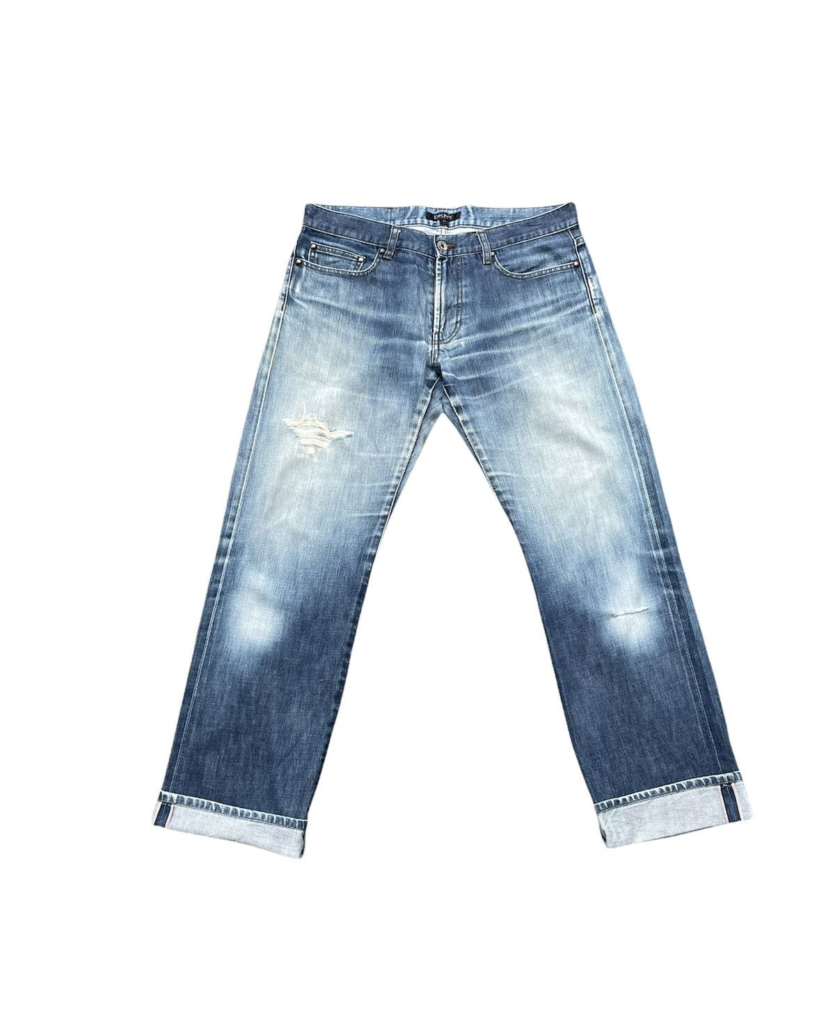 Vintage DKNY Selvedge Aging Faded Distressed Denim
