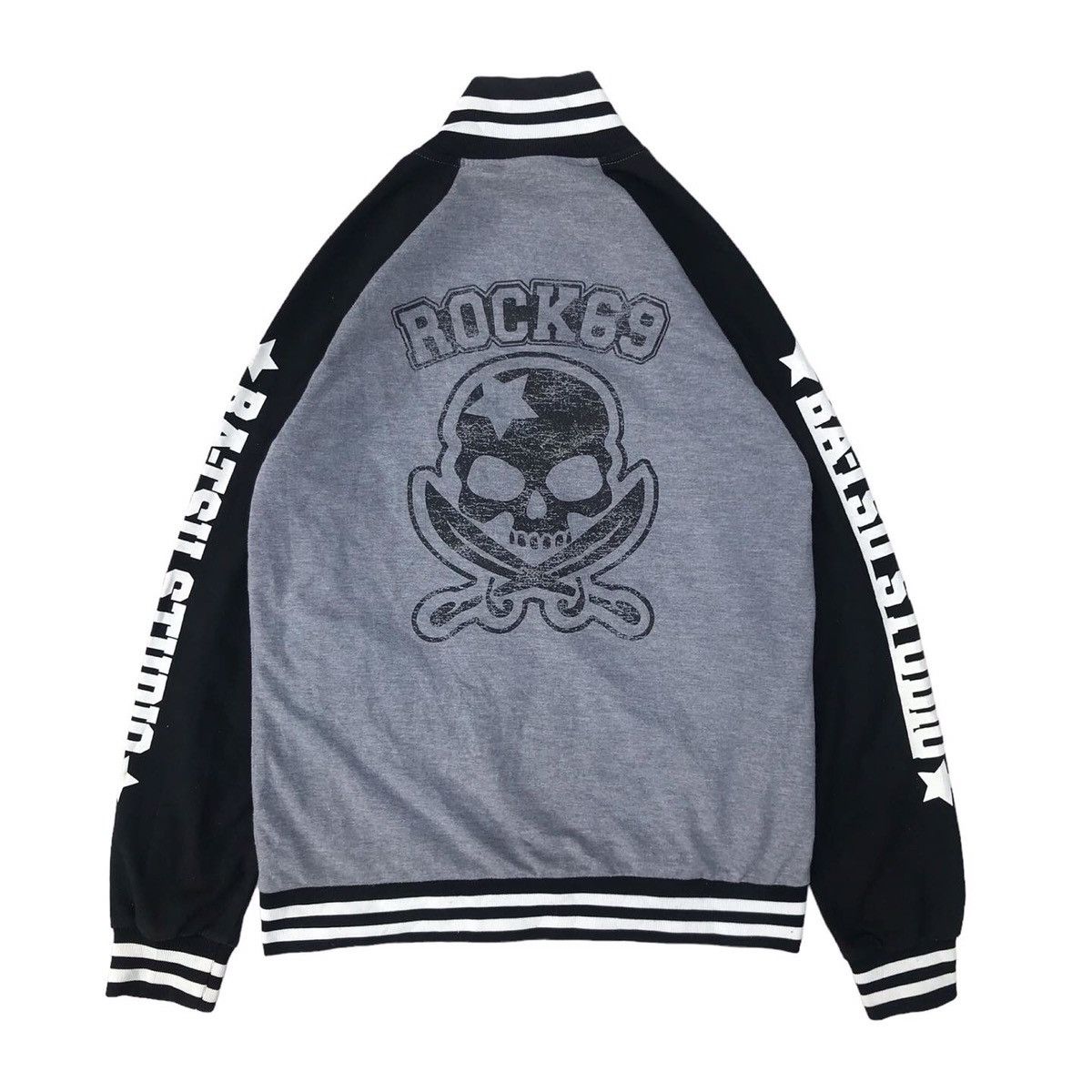 image of Hysteric Glamour Batsu Studio Rock Style Bomber Jacket in Grey/Black, Men's (Size Medium)