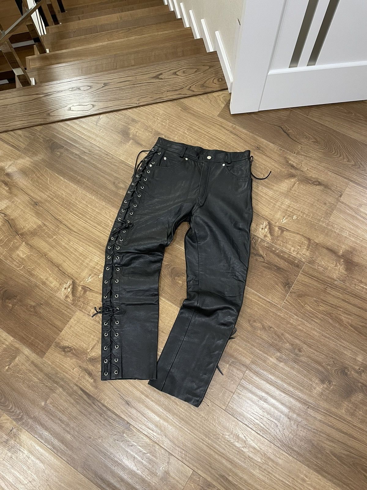 Vintage Genuine Leather Black Cowboy Leather Pants Size 32