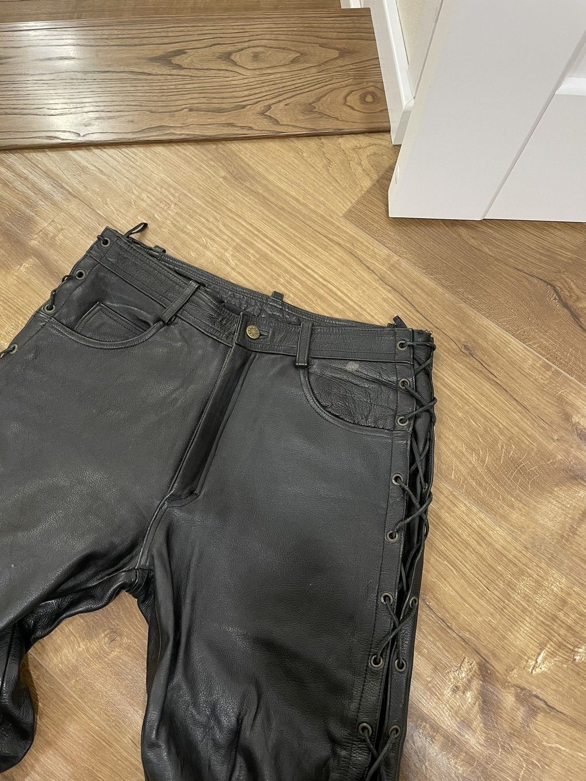 Genuine Leather Vintage Genuine Leather Black Cowboy Leather Pants Size 32 Size US 32 / EU 48 - 6 Thumbnail
