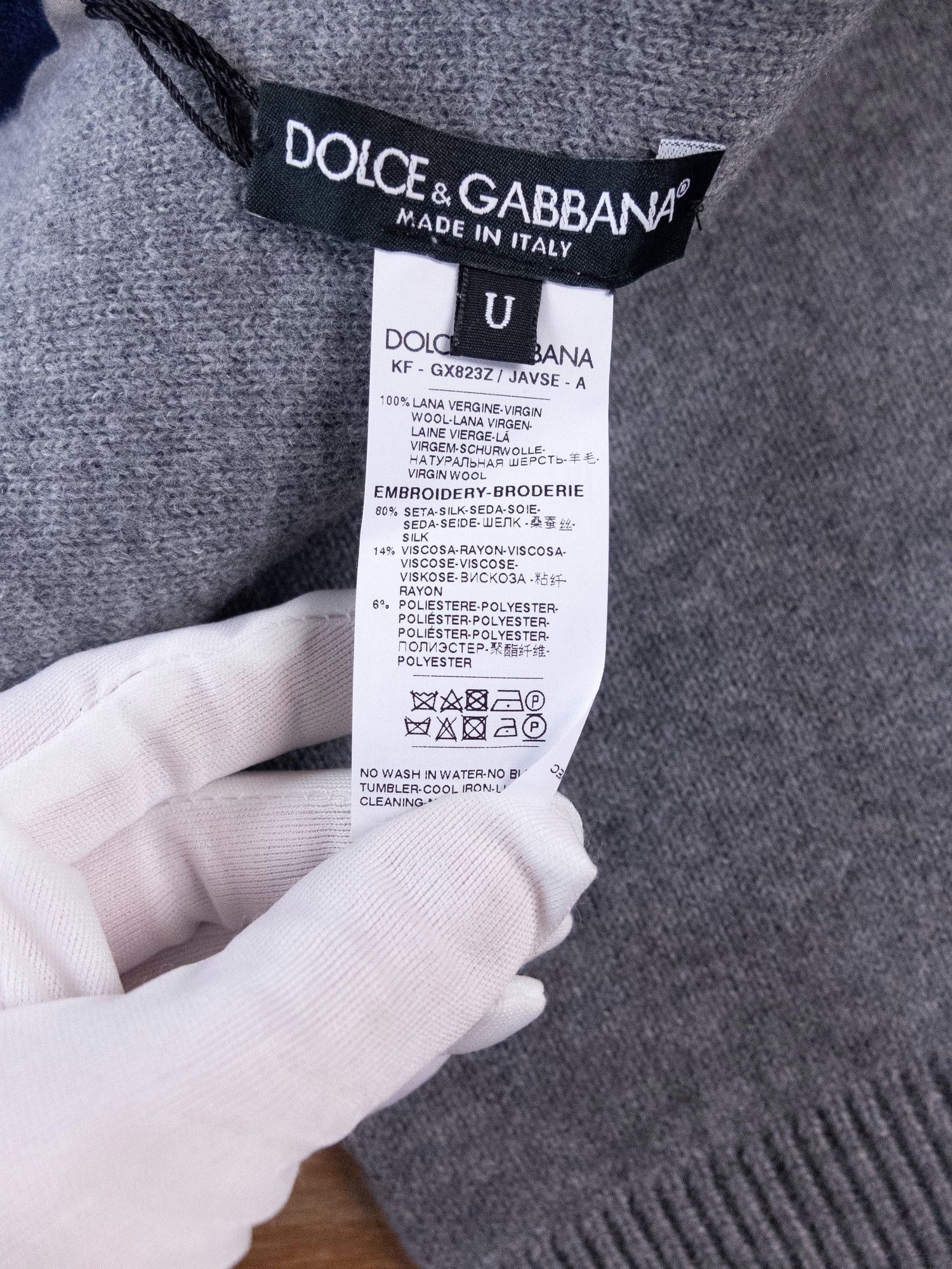 Dolce & Gabbana DOLCE & GABBANA gray silk logo embroidered wool scarf Size ONE SIZE - 5 Thumbnail