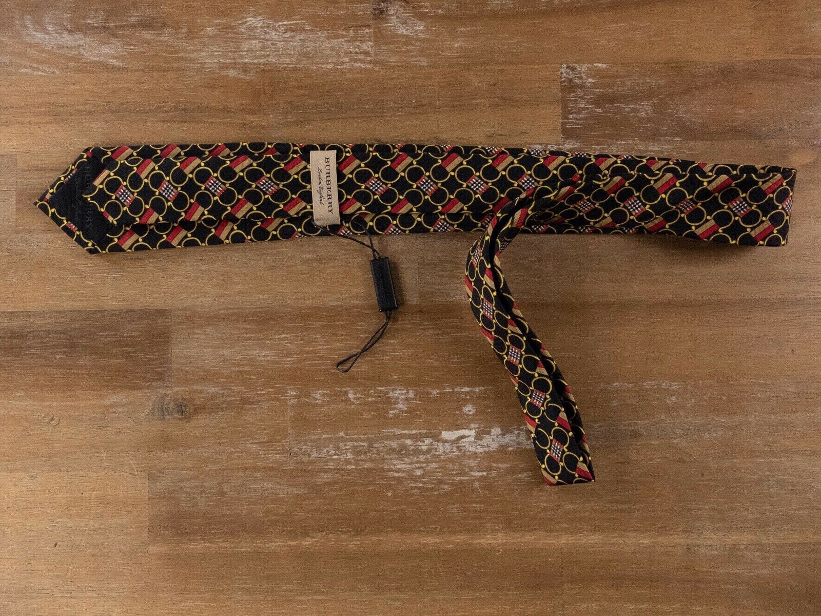 Burberry BURBERRY black archival horsebit print silk tie authentic Size ONE SIZE - 2 Thumbnail