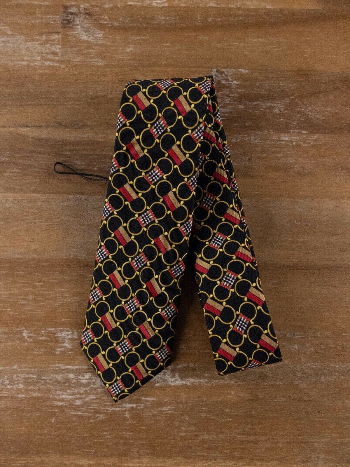 image of Burberry Black Archival Horsebit Print Silk Tie Authentic, Men's