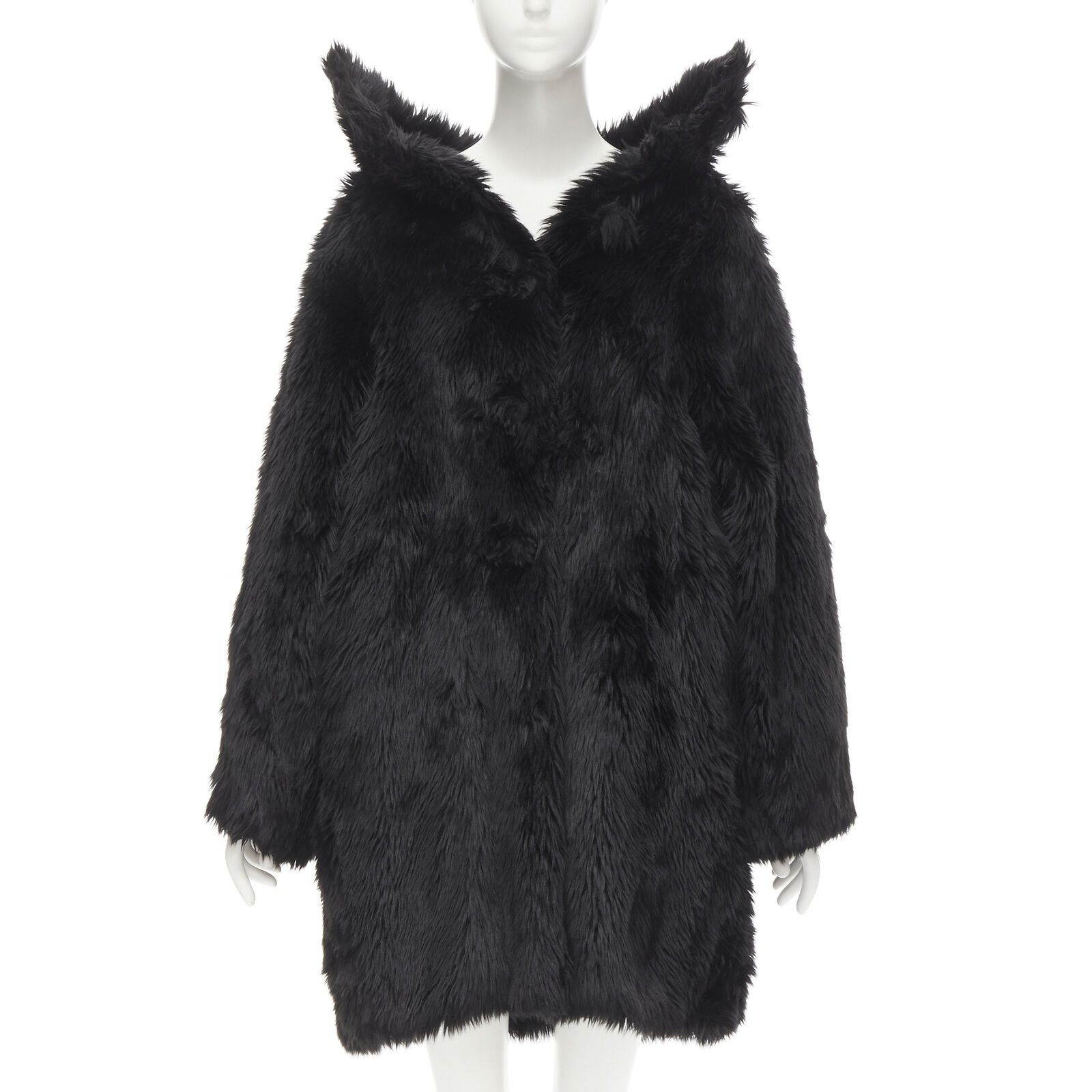 image of Runway Balenciaga Demna Runway Black Faux Fur Swing Off Shoulder Coat Fr34 Xs, Women's