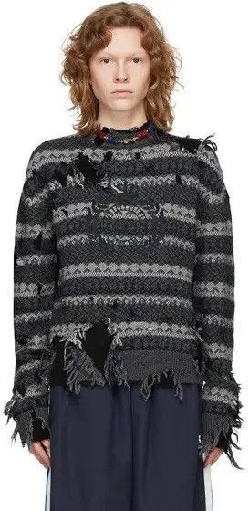 Balenciaga $1.5K Value Balenciaga Grey Destroyed Fair Isle Sweater Size US S / EU 44-46 / 1 - 7 Thumbnail