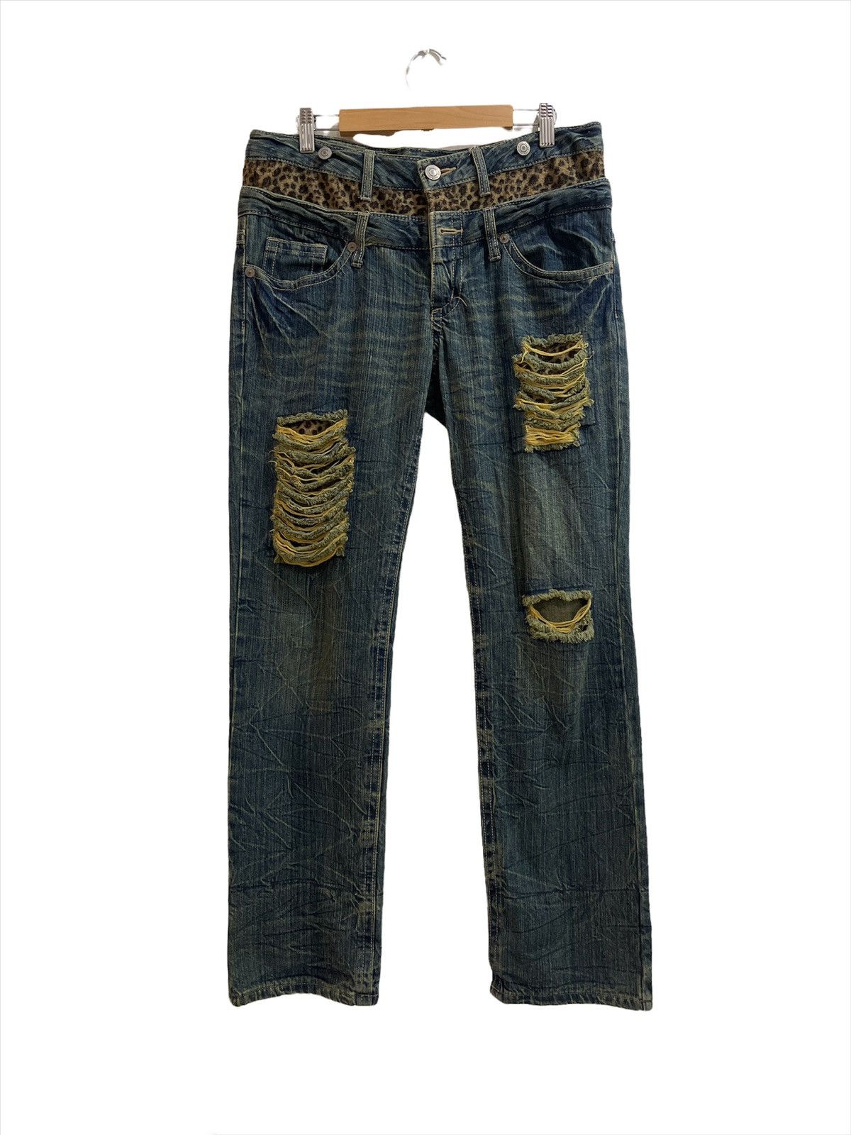 image of Double Waist Distressed Denim Jeans in Blue, Men's (Size 34)