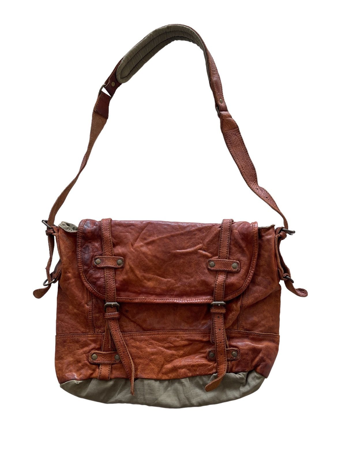 image of Tough Jeansmith Military Surplus Leather Slingbag in Brown, Men's