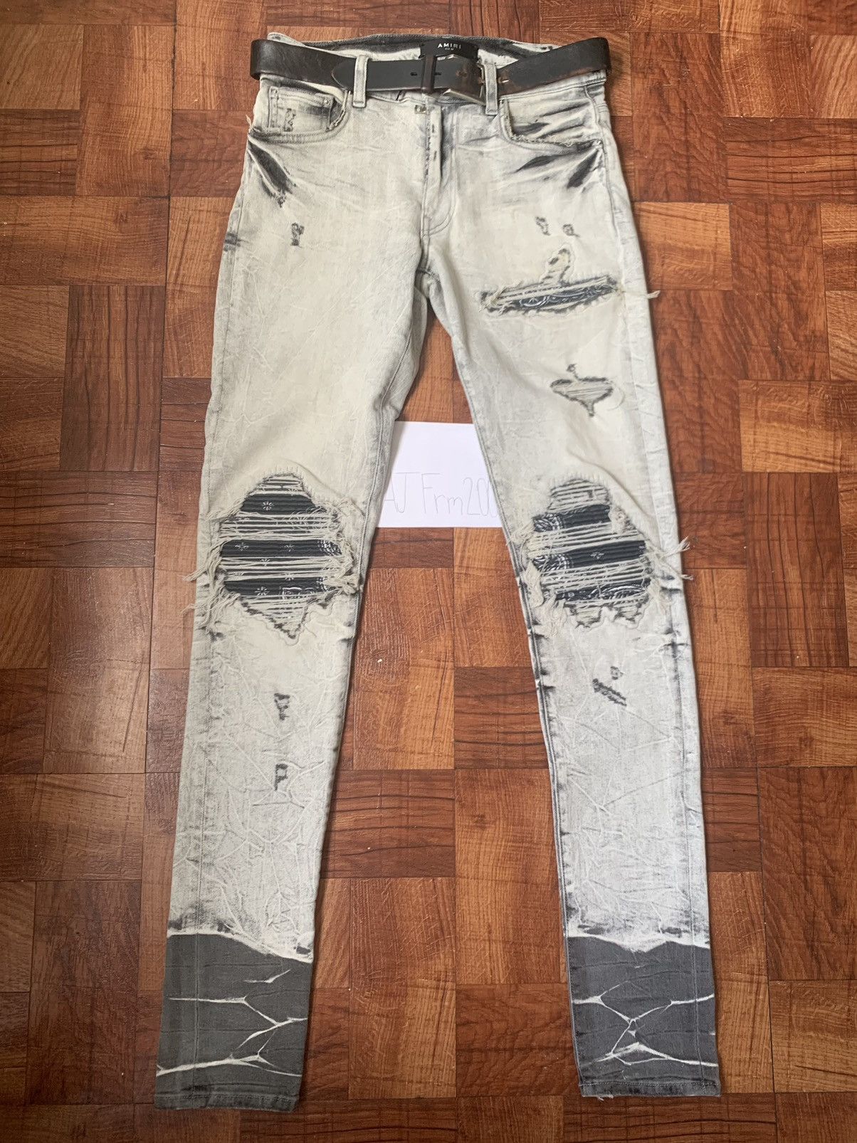 image of Amiri Mx1 Black Bandana Patch Jeans in White, Men's (Size 30)