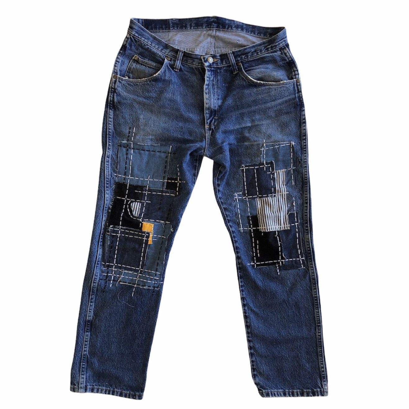Vintage × Wrangler Vintage Wrangler Custom Patchwork Sashiko Kurt Cobain Style Size US 35 - 1 Thumbnail