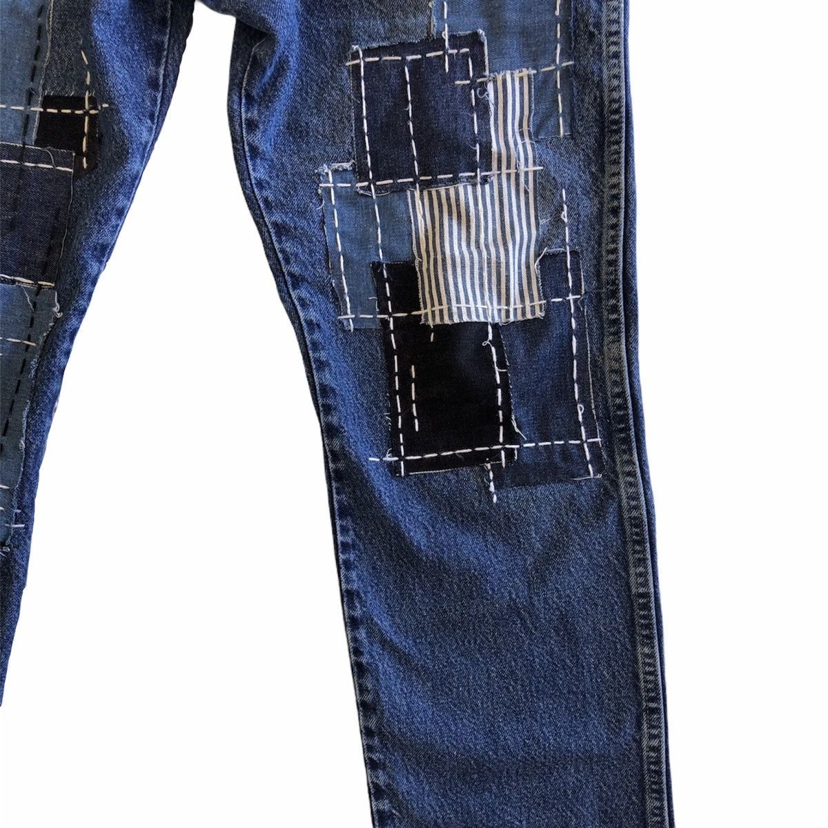 Vintage × Wrangler Vintage Wrangler Custom Patchwork Sashiko Kurt Cobain Style Size US 35 - 4 Thumbnail