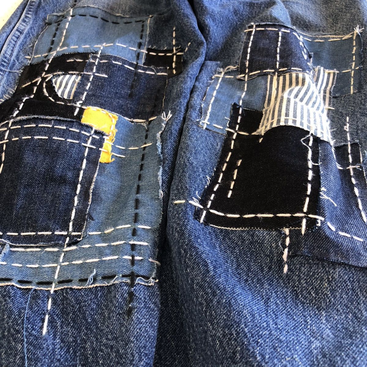 Vintage × Wrangler Vintage Wrangler Custom Patchwork Sashiko Kurt Cobain Style Size US 35 - 13 Thumbnail