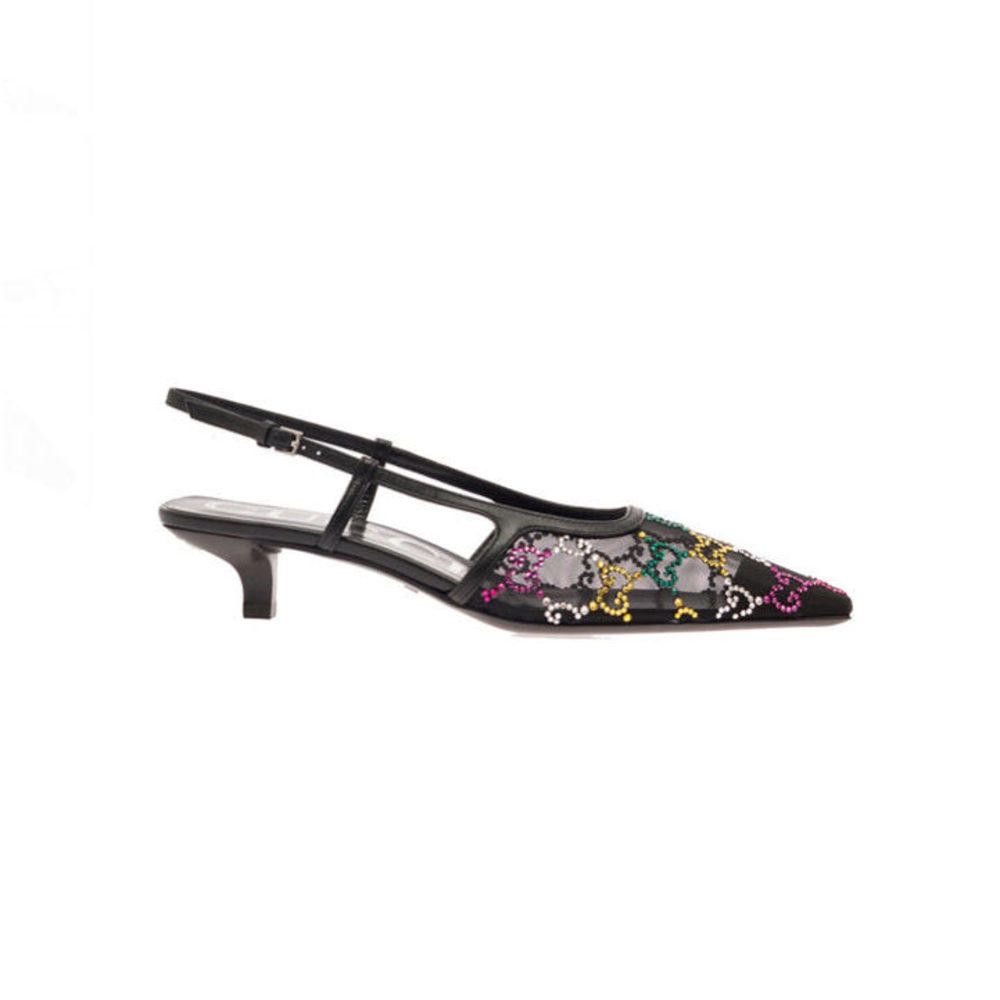 Gucci GG Crystals Multicolors Slingback Pumps Size 41