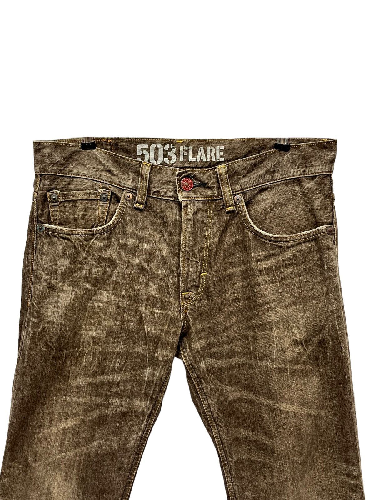 Edwin × Japanese Brand × Vintage Hottest Vintage FLARE💥Edwin Blue Trip Brown Made in Japan Size US 33 - 5 Thumbnail
