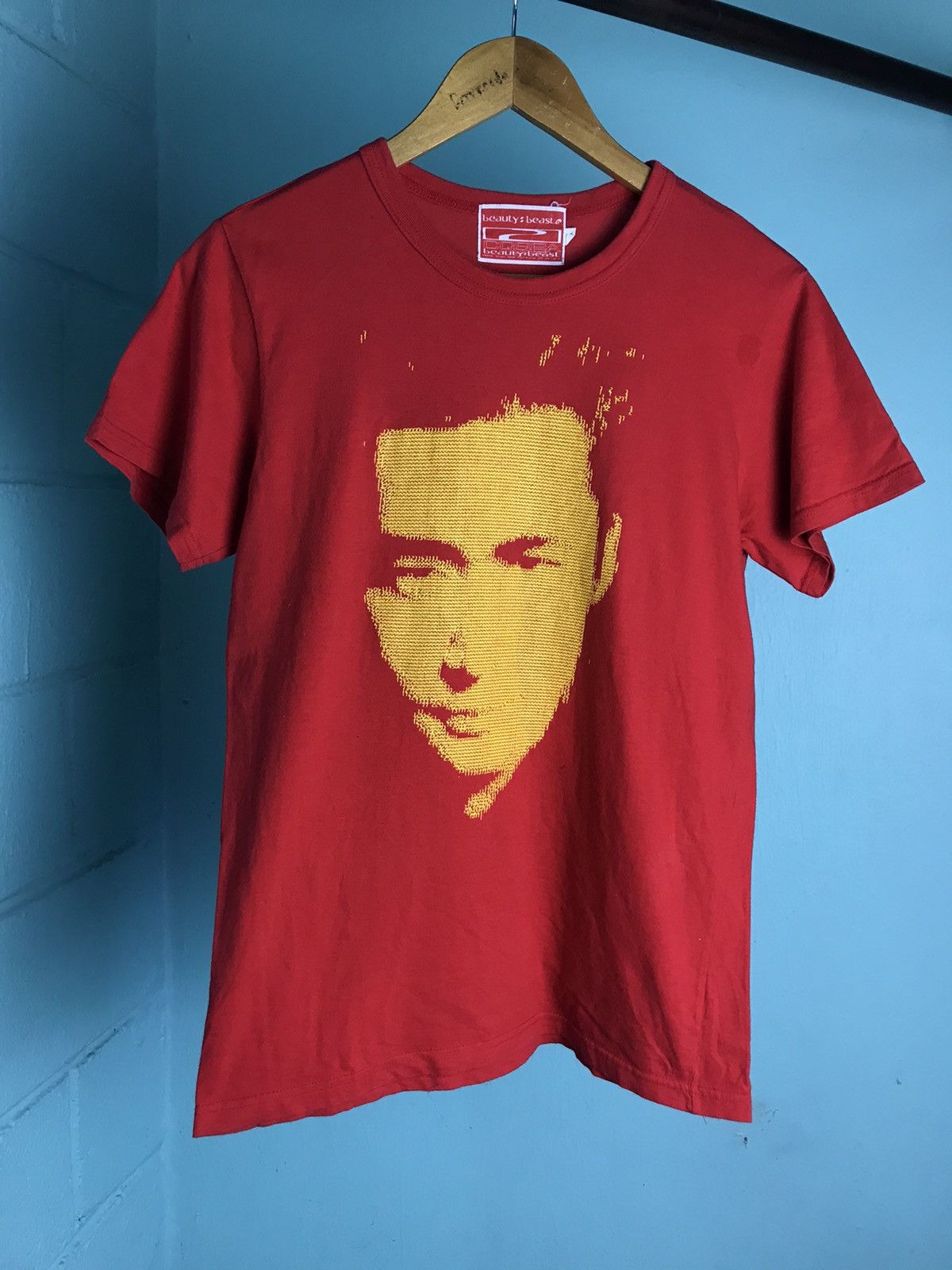 image of Beauty Beast 1999 Beauty:beast Takao Yamashita Own Face Print Tee in Red, Men's (Size Small)