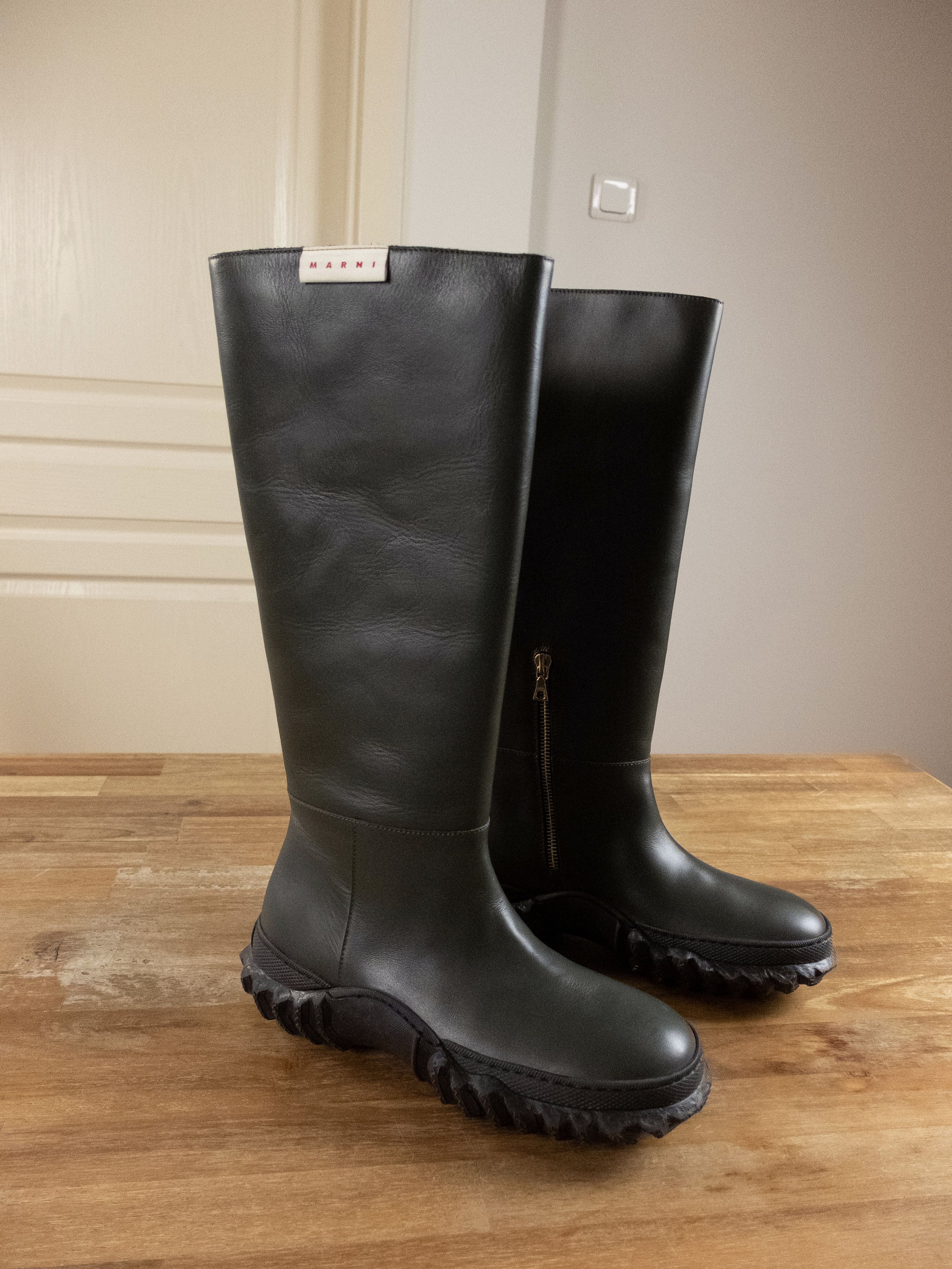 Marni MARNI dark green black knee high rubber sole leather boots 7 Size US 7 / IT 37 - 4 Thumbnail