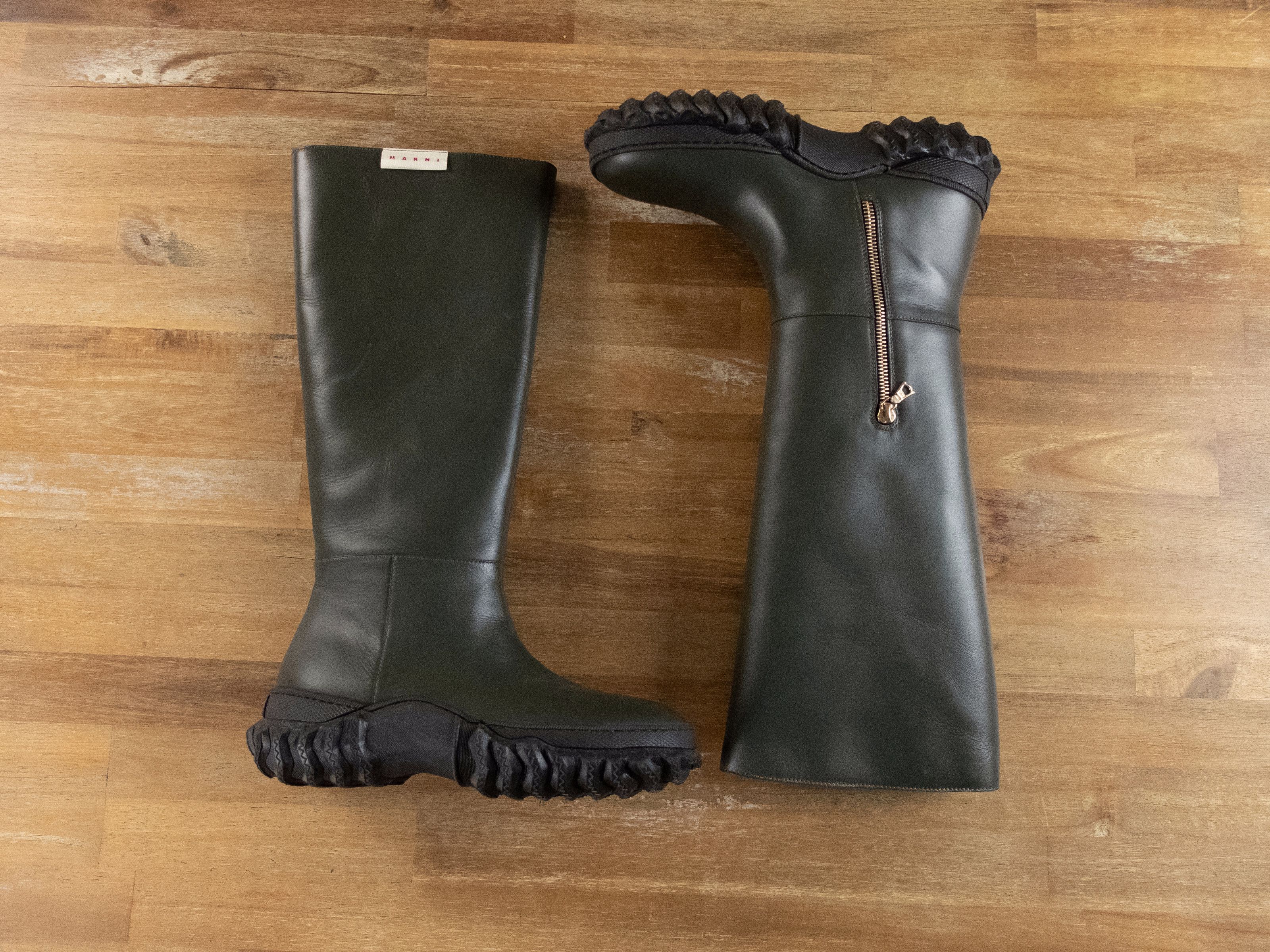 Marni MARNI dark green black knee high rubber sole leather boots 7 Size US 7 / IT 37 - 11 Thumbnail