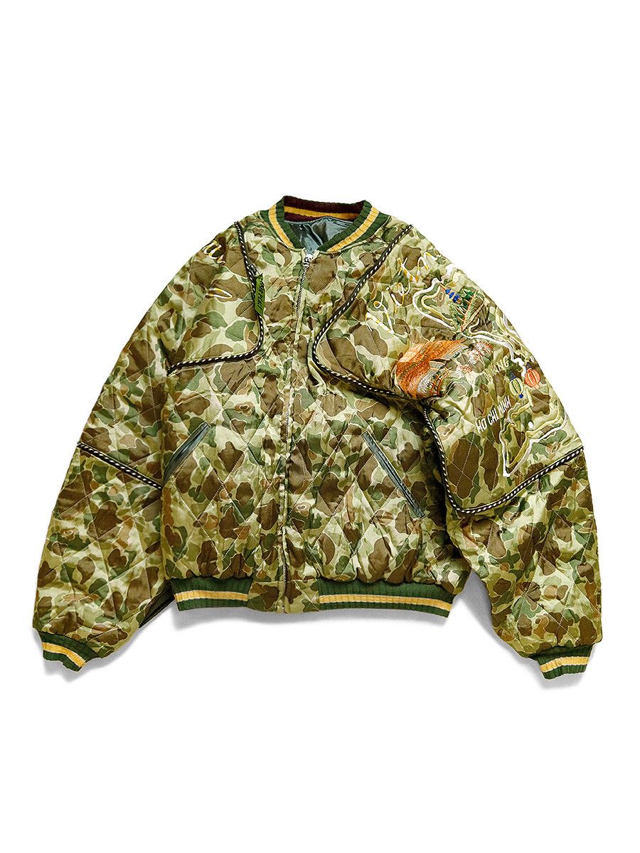 image of Kapital Rayon Camo Beautiful Vietnam Sham Bomber Jacket in Kaki, Men's (Size XL)