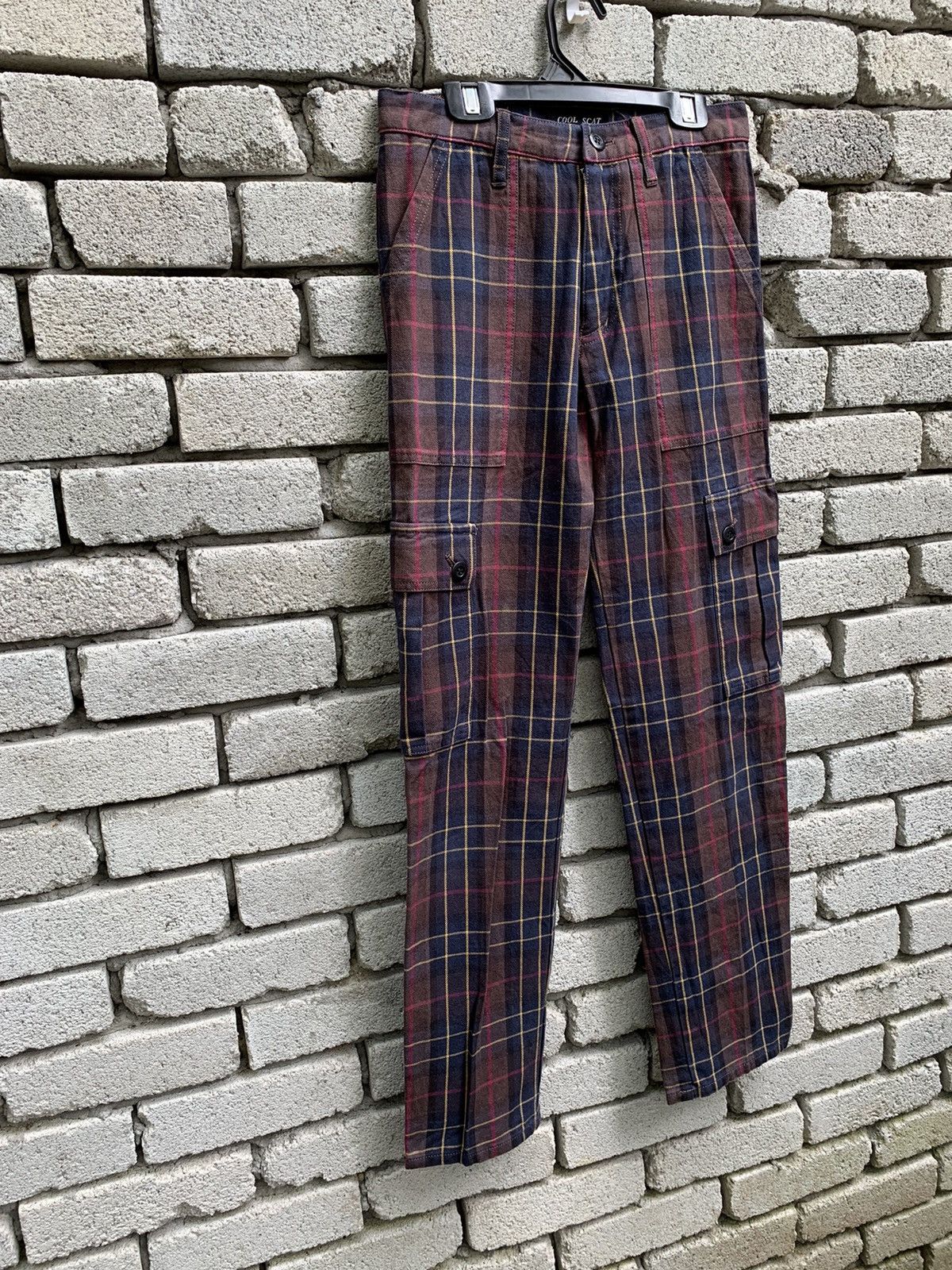 Japanese Brand Cool Scat Red Tartan Plaid Checkered Cargo Pants Punk Style Size US 28 / EU 44 - 2 Thumbnail