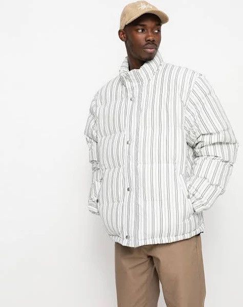 Stussy STRIPE DOWN PUFFER JACKET - BONE Size US XL / EU 56 / 4 - 7 Thumbnail