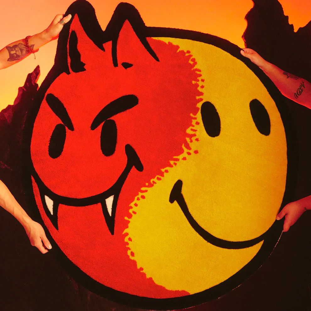 image of Chinatown Market Smiley Good Vs Evil Rug in Black, Men's