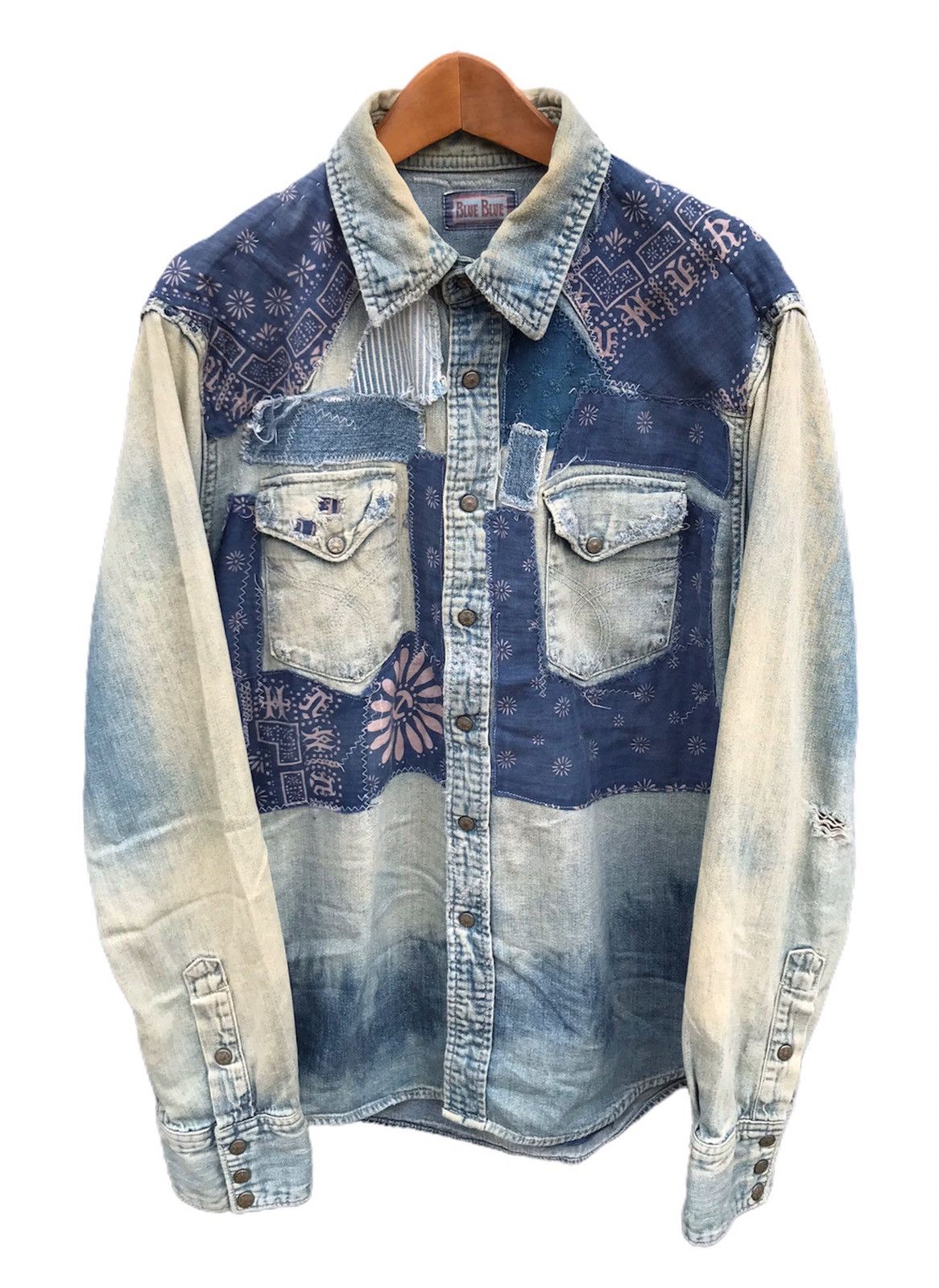 Blue blue shashiko boro patchwork western denim shirts