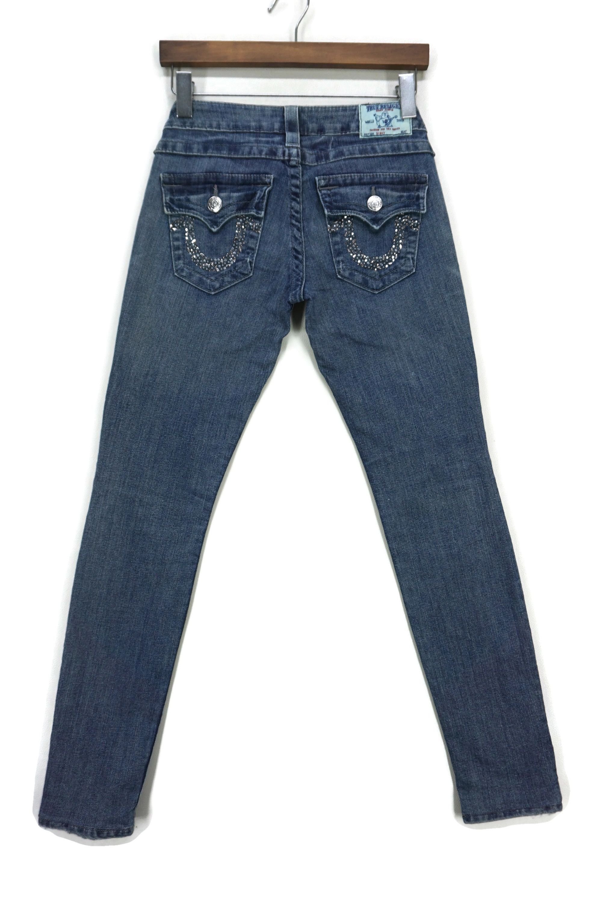 image of Skinny Beads Logo Embellish Pants Made In Usa in Blue, Women's (Size 25)