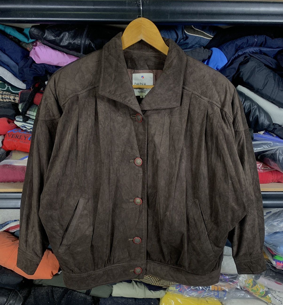 image of Vintage Leather Bomber Jacket By Paria De in Dark Brown, Men's (Size Medium)
