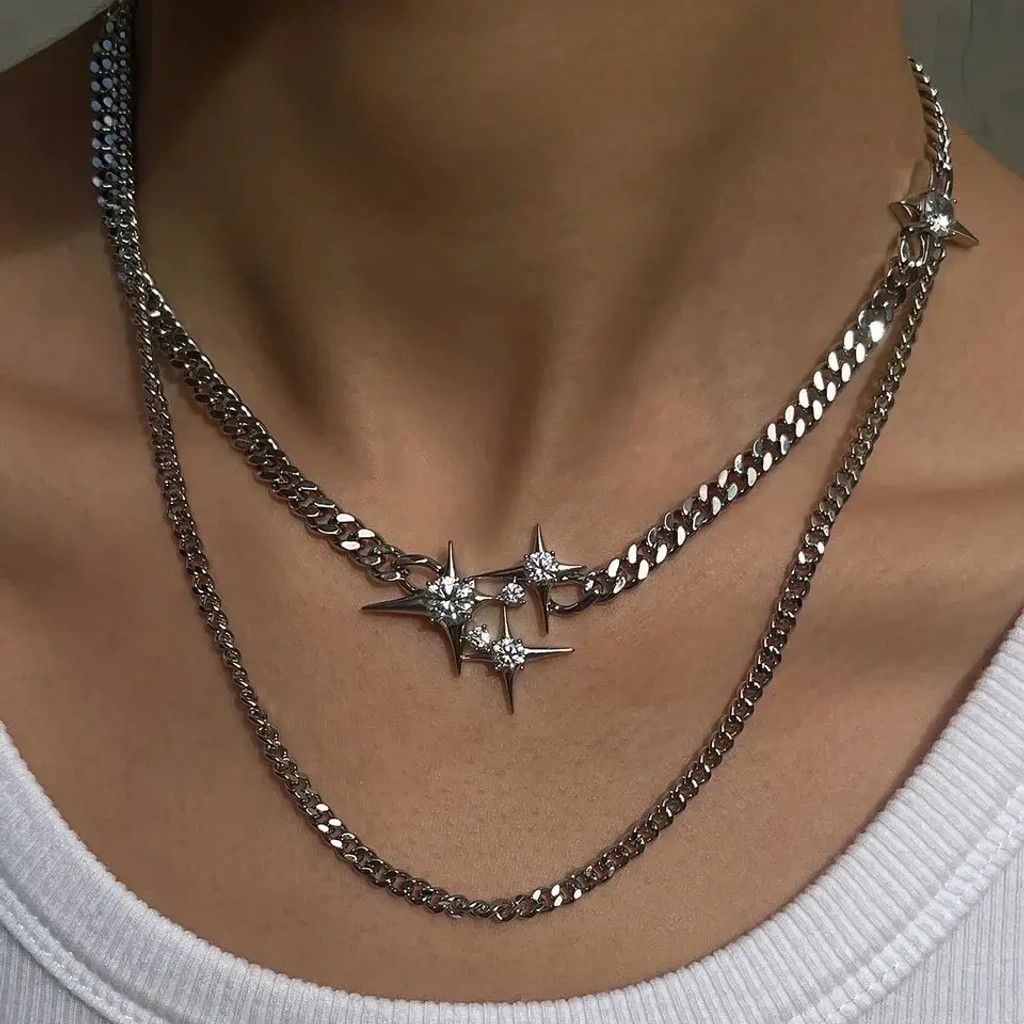 Japanese Brand × Jewelry × Vintage Shiny 3 Star Chains Tassel Layered Necklaces Size ONE SIZE - 1 Thumbnail