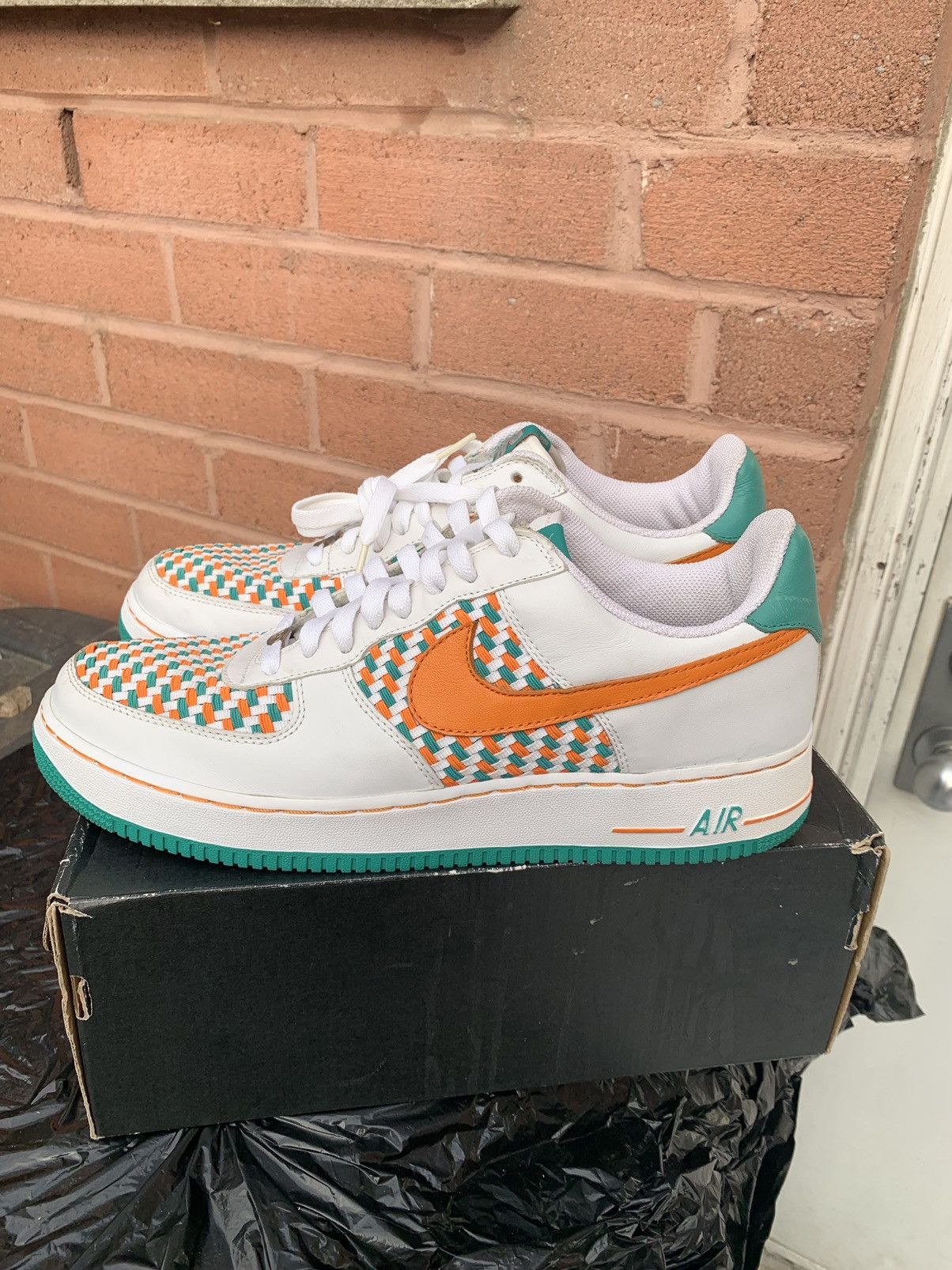 image of Nike Air Force 1 Premium Miami 305 Shoes in White Orange Green, Men's (Size 12)