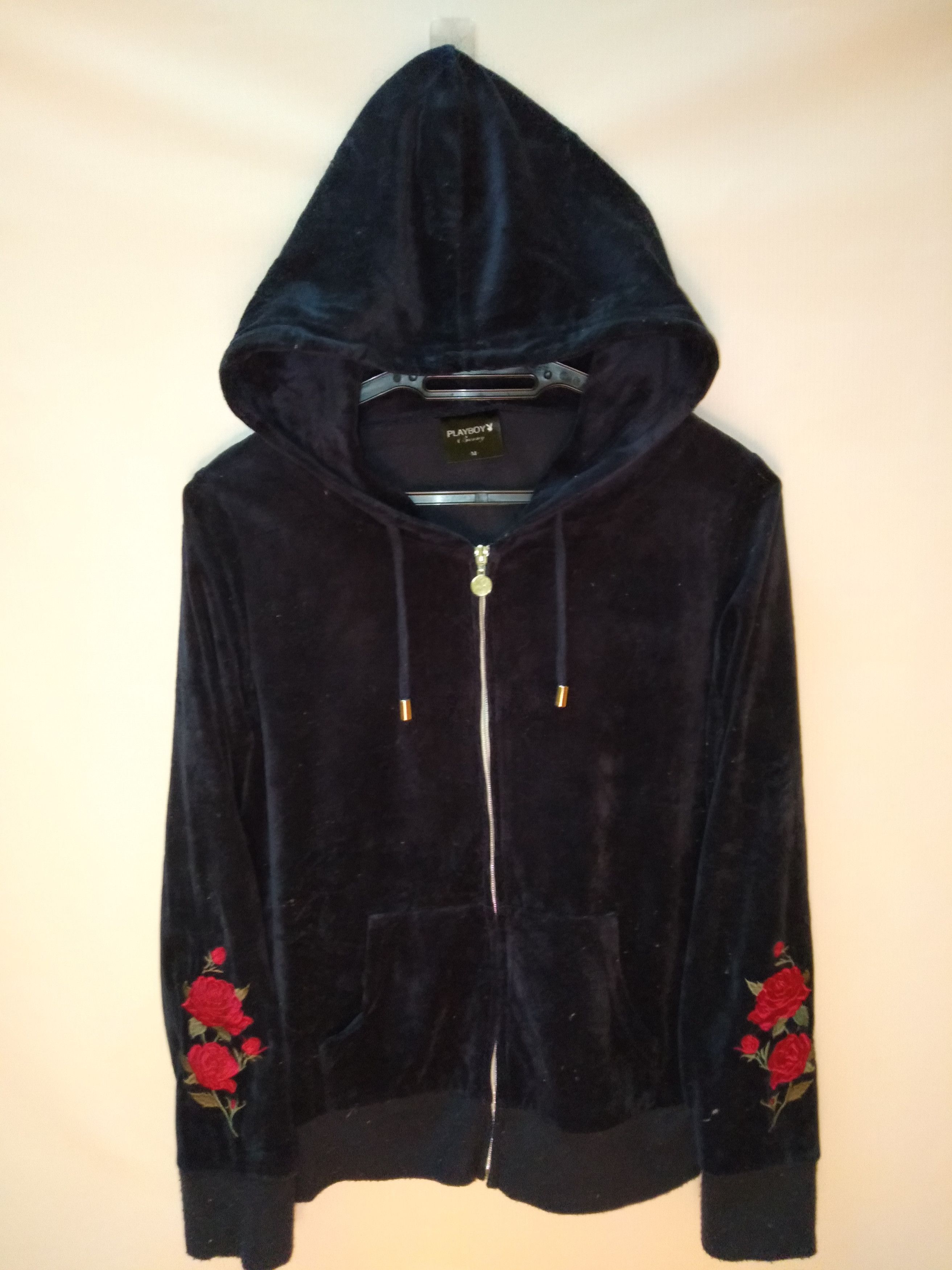 image of Bling Bling Playboy Zipper Hoodie in Blue Black, Women's (Size Medium)