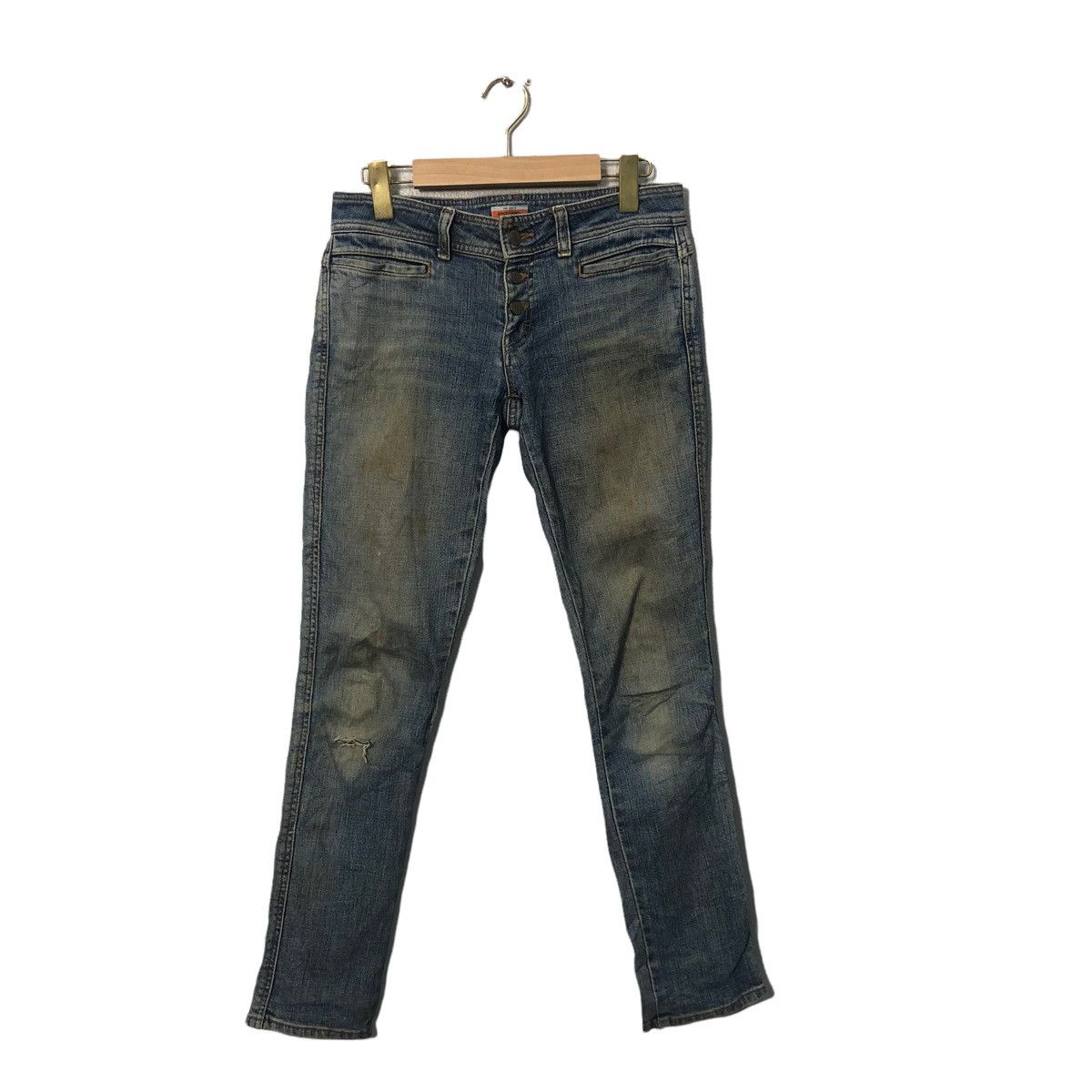 image of Vintage Sweet Camel Skinny Distressed Denim Pants W30 in Blue, Women's