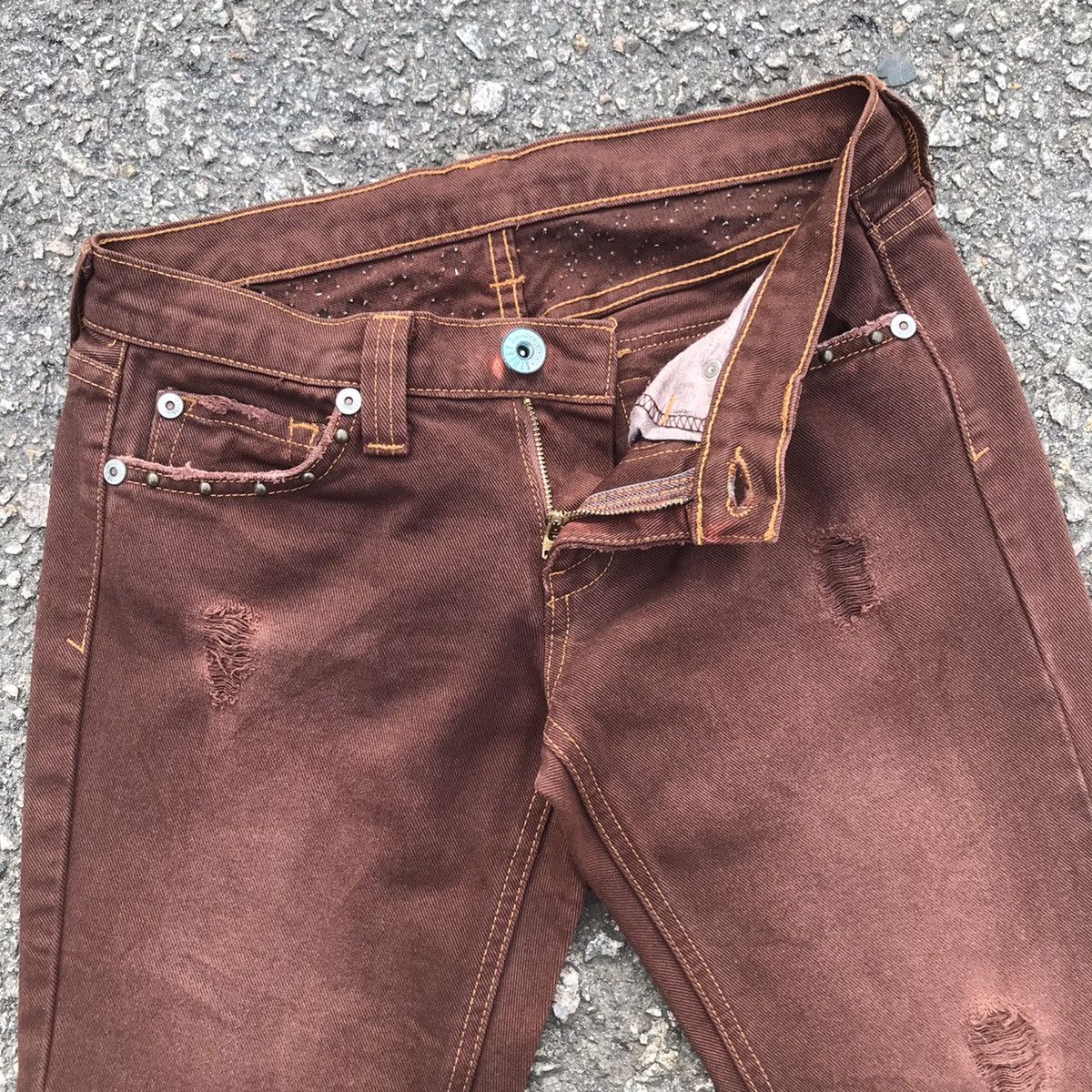 If Six Was Nine 💥Vintage Distressed USA Denim Studded FLARE Jeans Pants Size US 29 - 10 Thumbnail