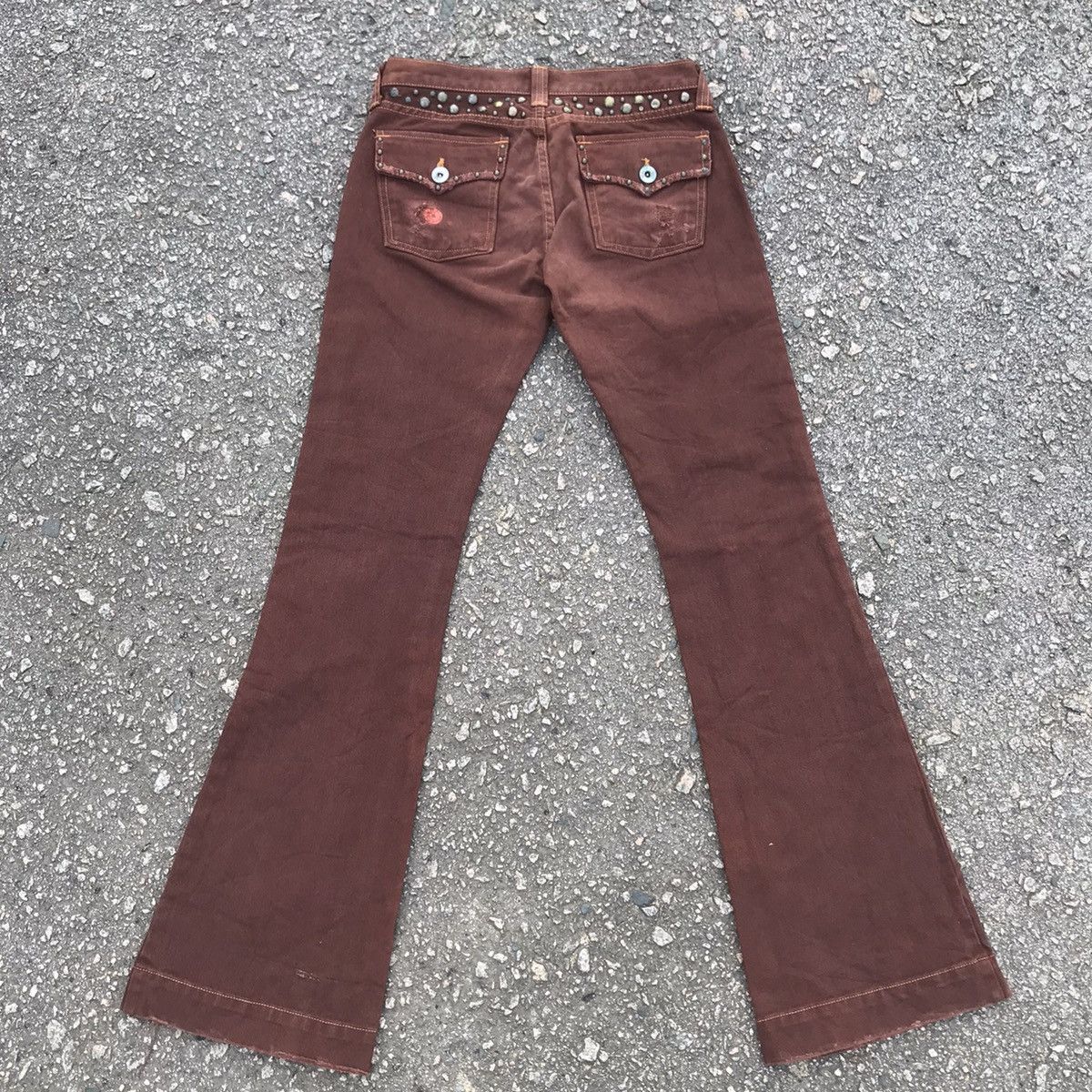 If Six Was Nine 💥Vintage Distressed USA Denim Studded FLARE Jeans Pants Size US 29 - 13 Thumbnail