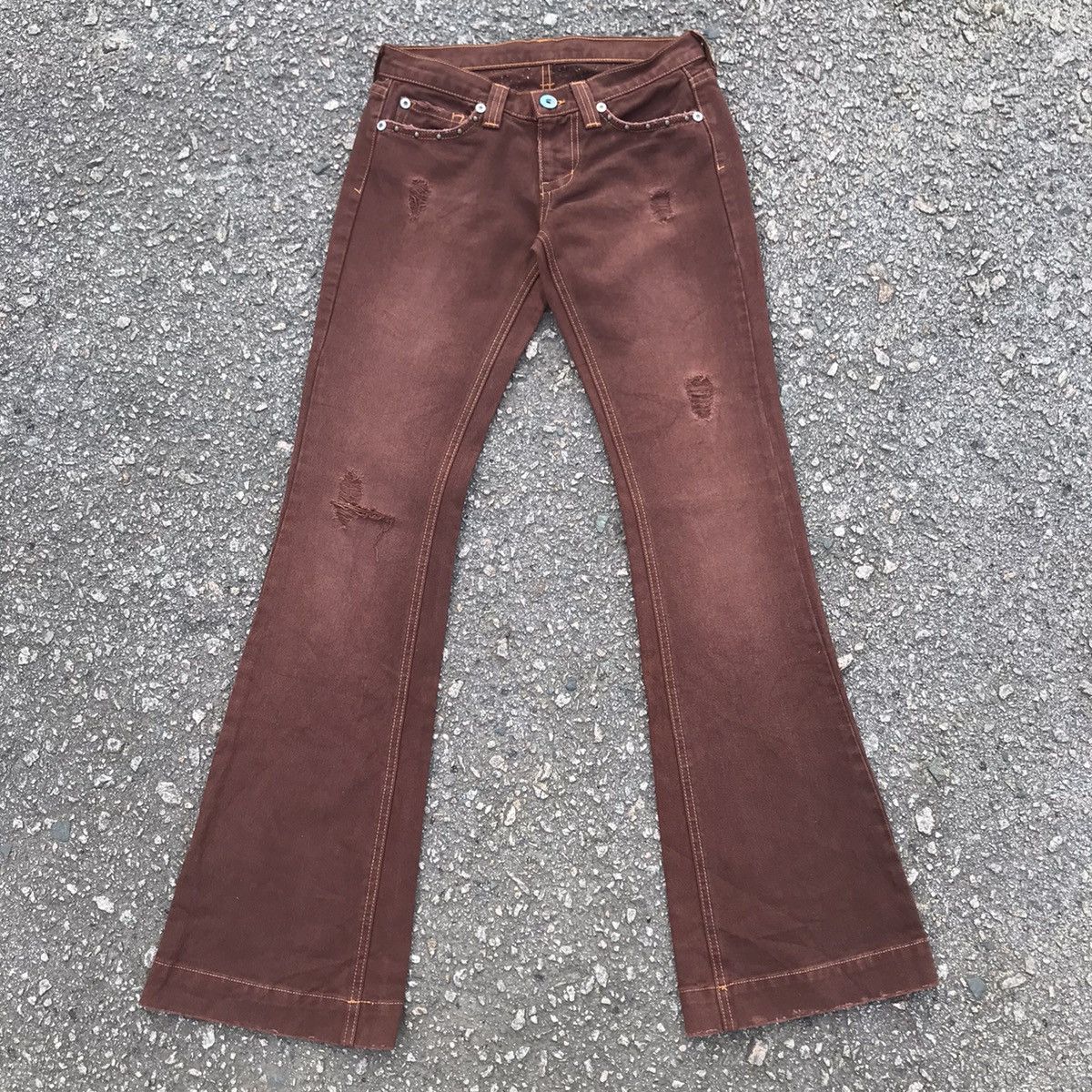If Six Was Nine 💥Vintage Distressed USA Denim Studded FLARE Jeans Pants Size US 29 - 1 Thumbnail