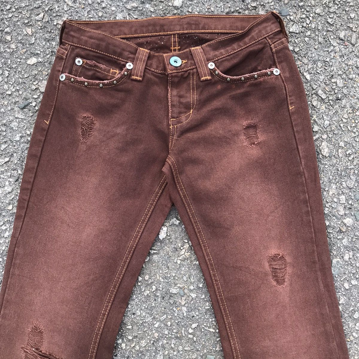 If Six Was Nine 💥Vintage Distressed USA Denim Studded FLARE Jeans Pants Size US 29 - 2 Thumbnail