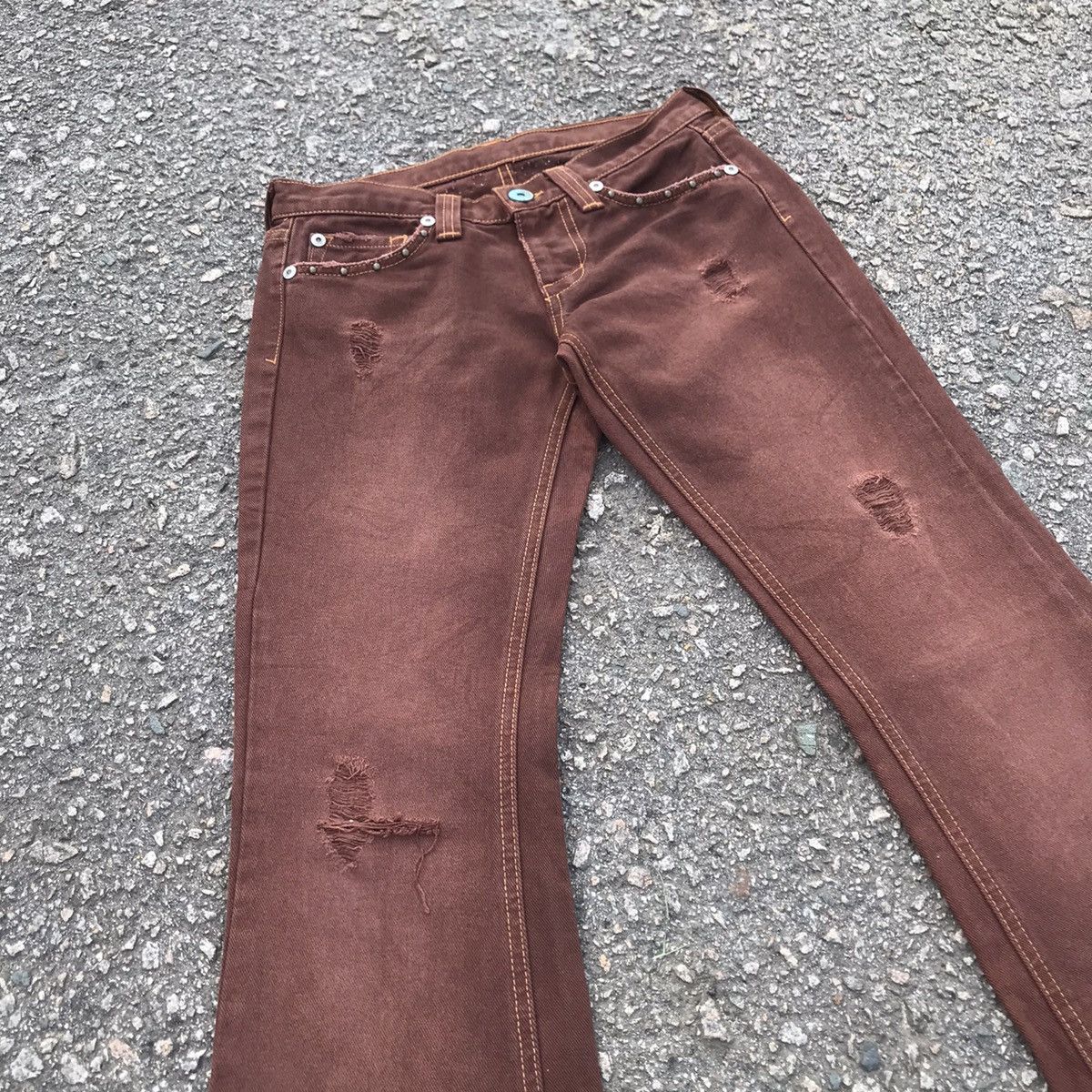 If Six Was Nine 💥Vintage Distressed USA Denim Studded FLARE Jeans Pants Size US 29 - 6 Thumbnail