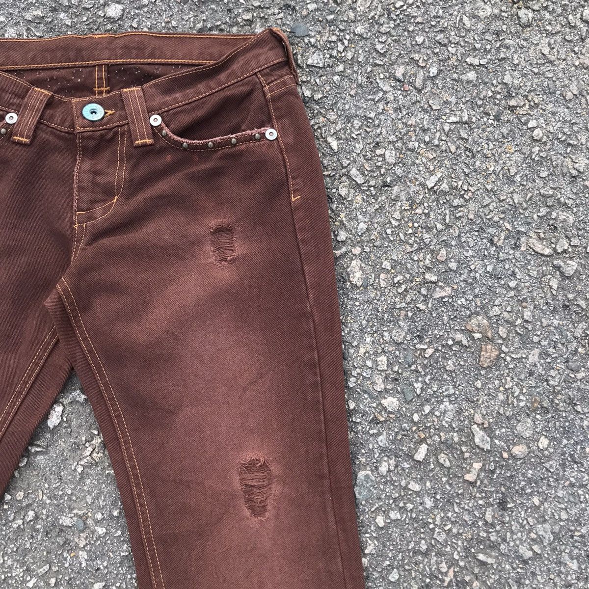 If Six Was Nine 💥Vintage Distressed USA Denim Studded FLARE Jeans Pants Size US 29 - 5 Thumbnail