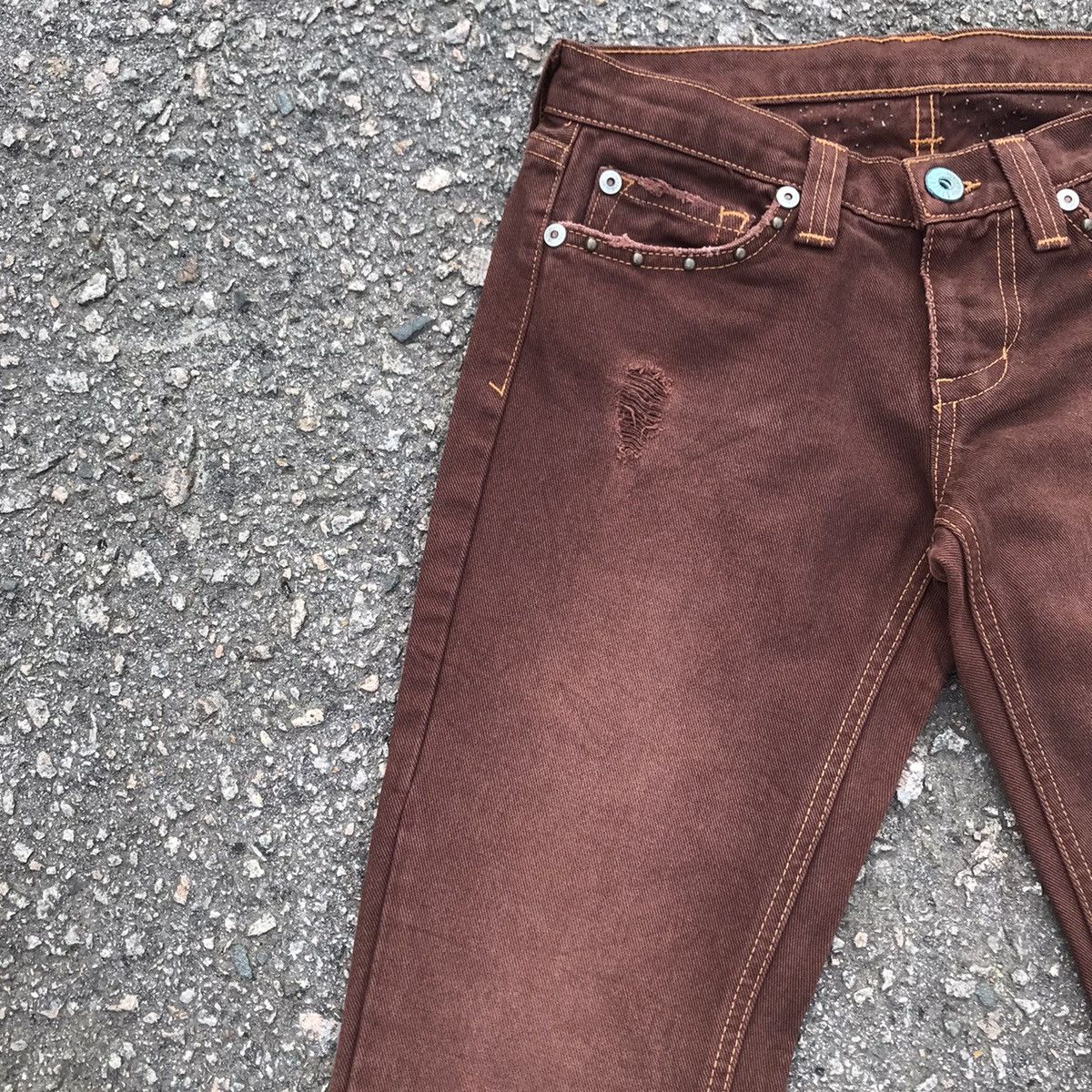 If Six Was Nine 💥Vintage Distressed USA Denim Studded FLARE Jeans Pants Size US 29 - 4 Thumbnail