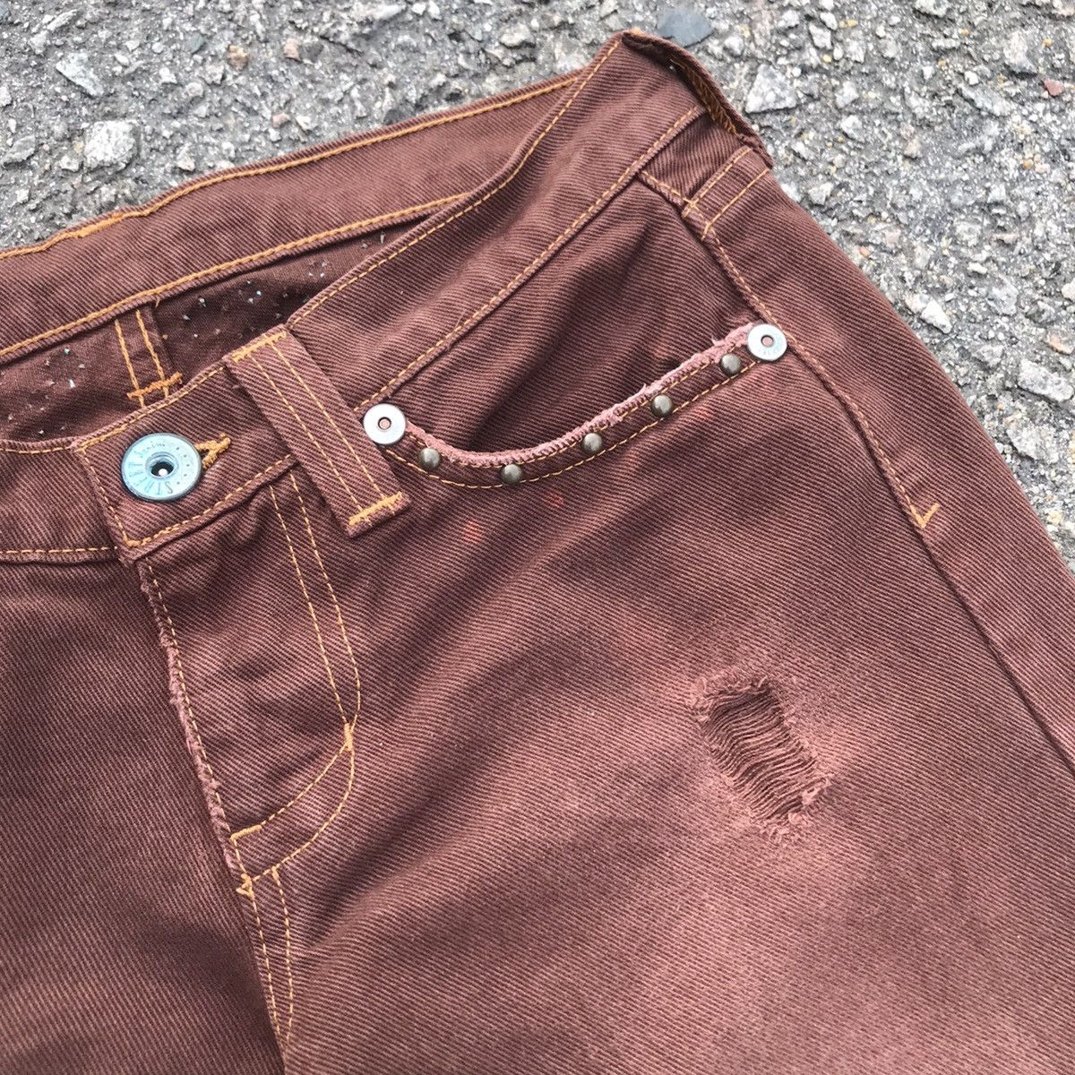 If Six Was Nine 💥Vintage Distressed USA Denim Studded FLARE Jeans Pants Size US 29 - 9 Thumbnail