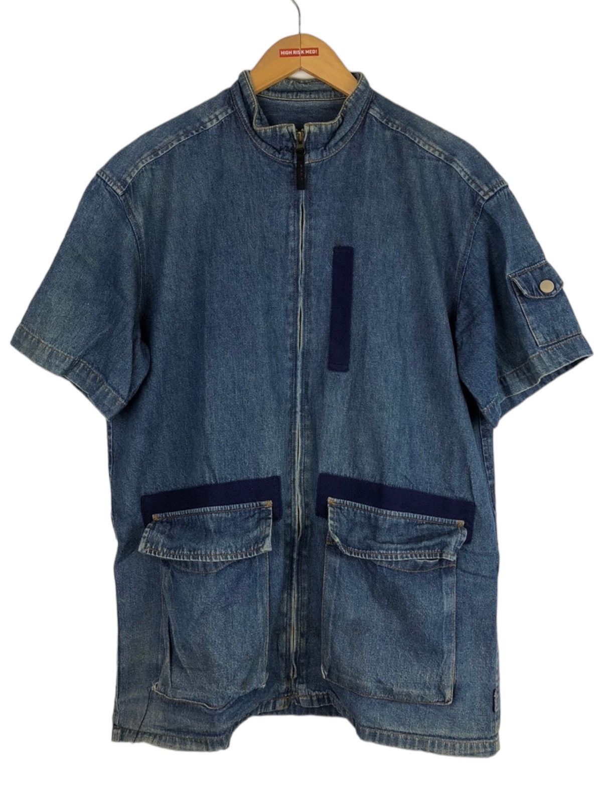 image of Ppfm Tactical Zipper Denim Jacket Shirt in Denim Blue, Men's (Size Medium)