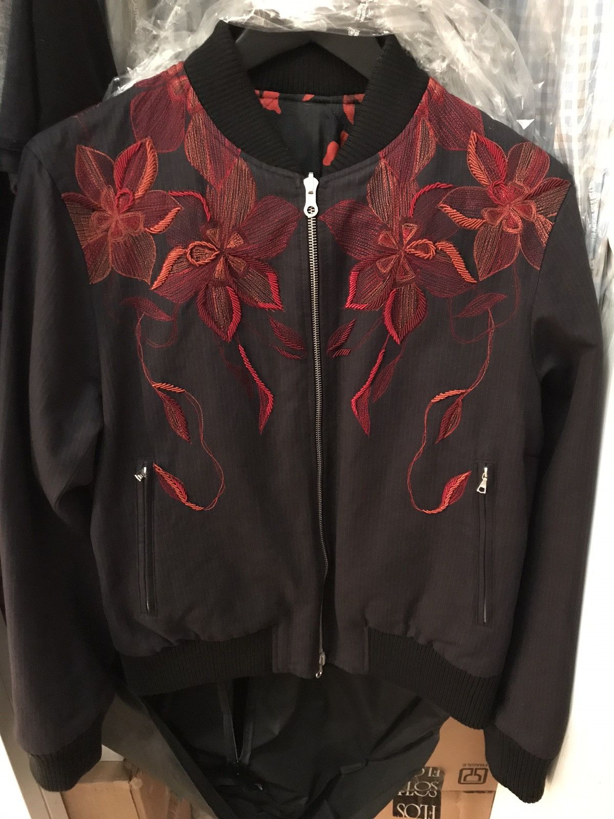DRIES VAN NOTEN Embroidered Bomber Jacket Navy/Red M NEW