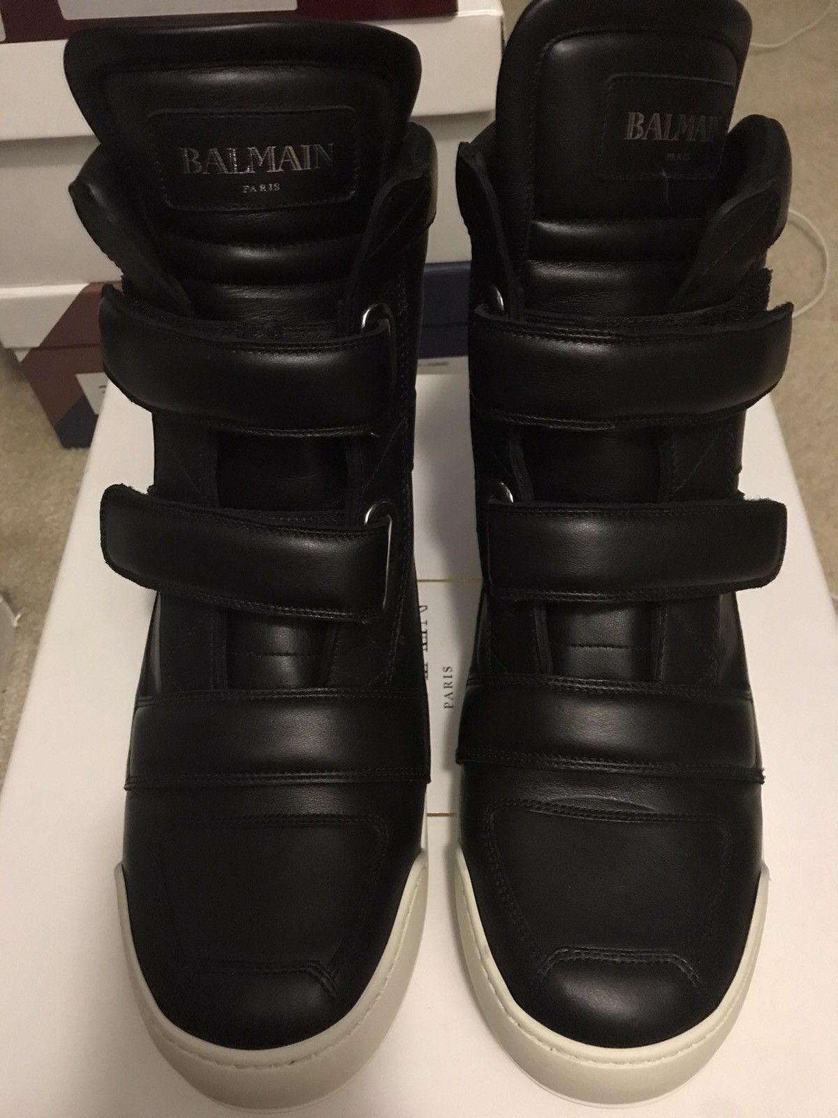 Balmain BALMAIN High Top Leather Sneakers Black Size 10/43 Size US 10 / EU 43 - 2 Thumbnail